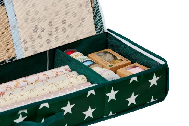 Gift Wrap Storage Organizer - Multi-Color Wrapping Paper & Ribbon Holder for Holiday, Birthday & Party Gift Wrapping Organization