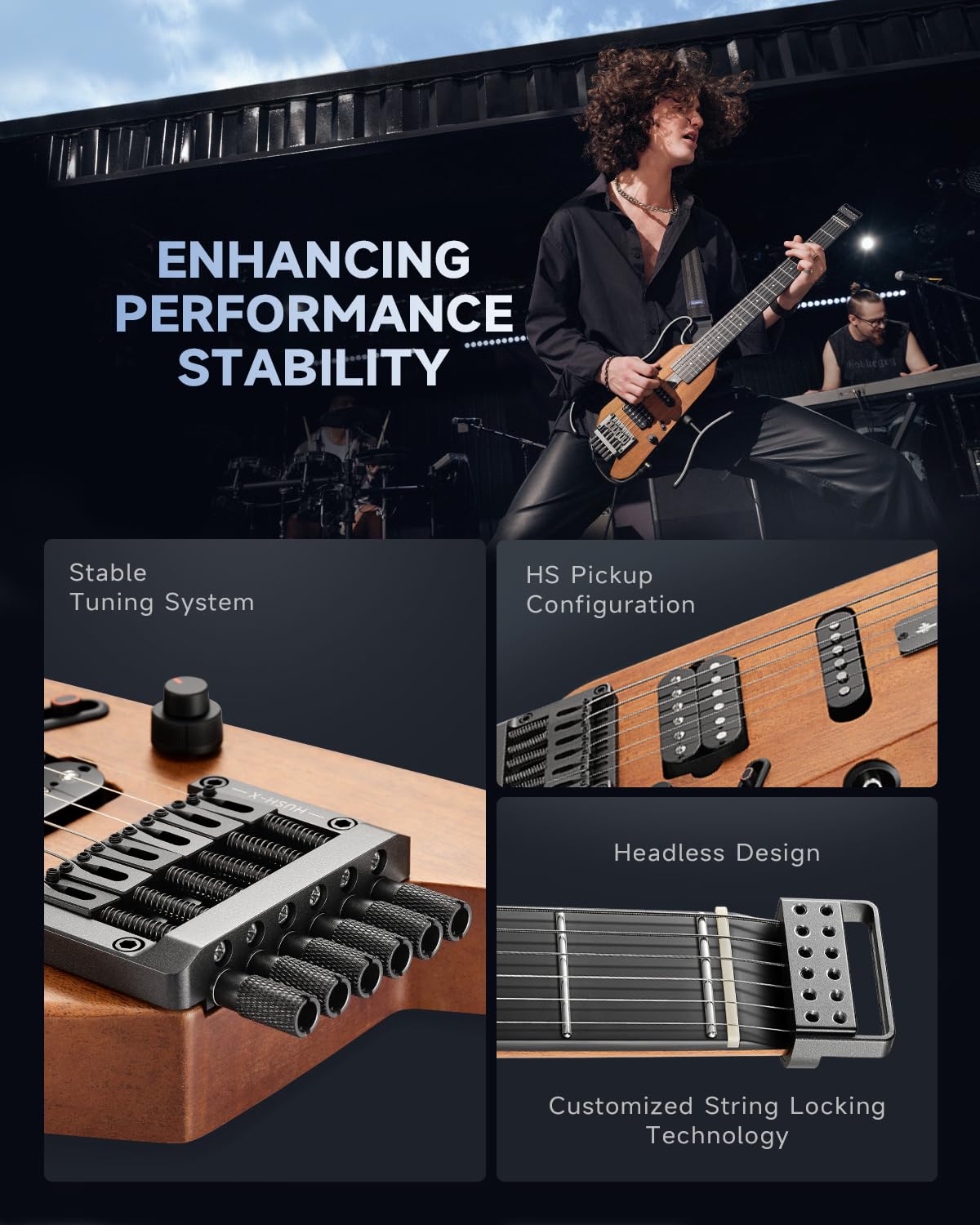 Donner HUSH X Electric Guitar Kit - Lightweight Headless Guitar for Travel & Practice, Mahogany Solid Body with Stand, Gig Bag & Accessories | Perfect for Beginners, Home Studio & Live Performances