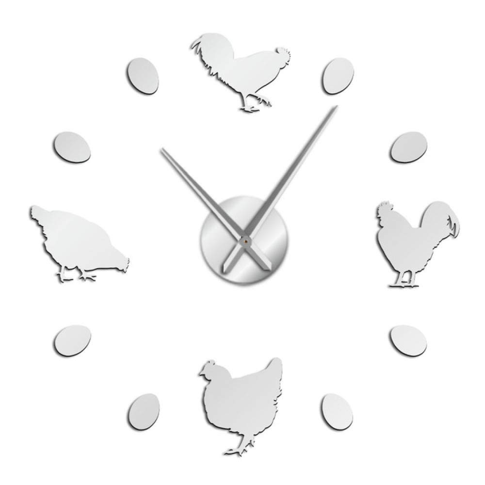 Farmhouse Rustic Wall Clock - DIY Large Glow in The Dark Chicken & Fresh Farm Eggs Design - Frameless Kitchen Wall Decor - Perfect for Coffee Shops, Restaurants & Country Home Decor