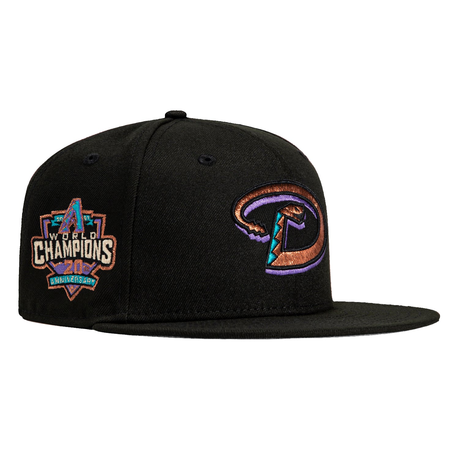 New Era 59Fifty Arizona Diamondbacks 20th Anniversary Champions Patch Snapback Hat - Black | MLB Baseball Cap for Men & Women | Perfect for Games, Fan Gear & Streetwear Fashion