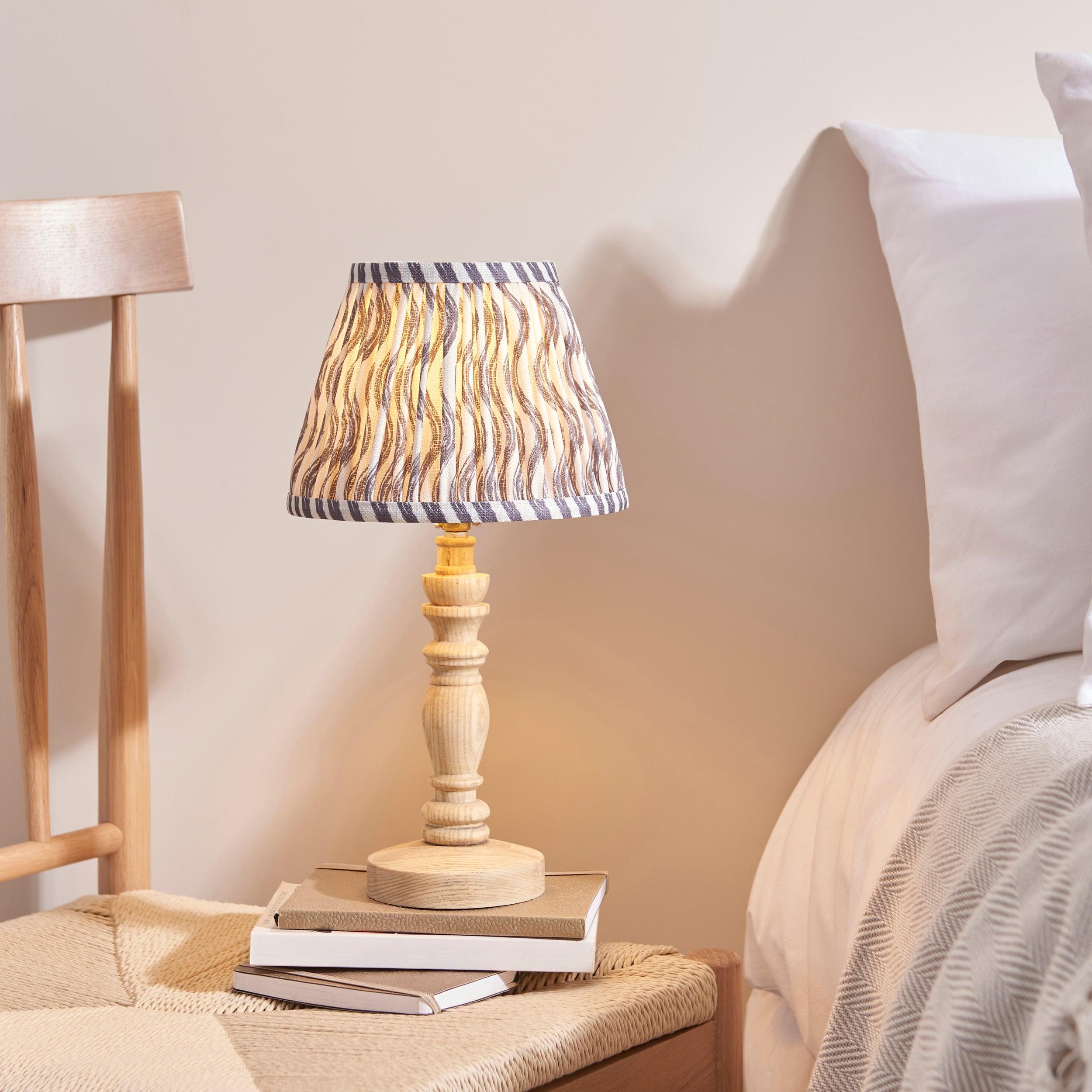 Bibury Wooden Table Lamp with 20cm Pearl Grey Ripple Shade - Stylish Home Office & Bedroom Lighting Decor