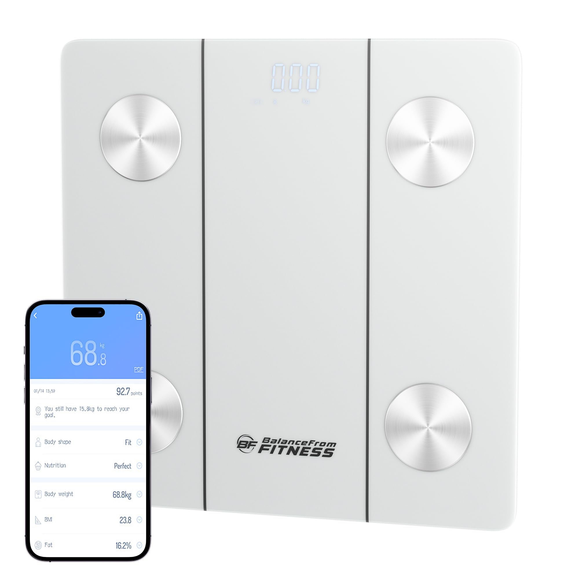 BalanceFrom Smart Digital Bathroom Scale with Bluetooth - 12 Body Composition Analyzer (Weight, BMI, Body Fat) - Tempered Glass Platform, LED Display, Syncs with Fitness Apps - Up to 400lbs Capacity - Perfect for Home Gym, Weight Loss Tracking & Health Monitoring