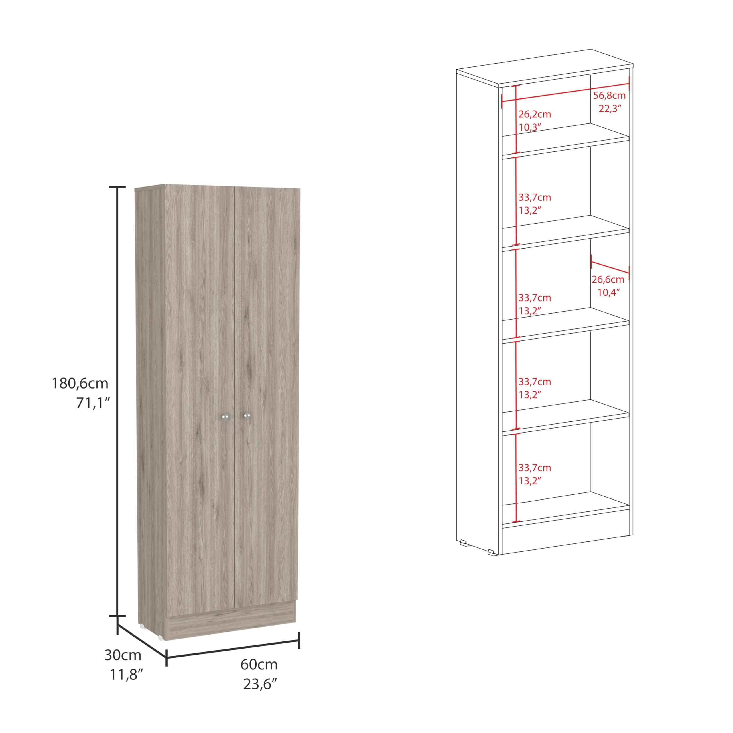 Tuhome 5-Shelf Double Door Pantry Cabinet with Multi-Storage, Light Gray - Perfect for Kitchen, Dining Room, and Home Organization
