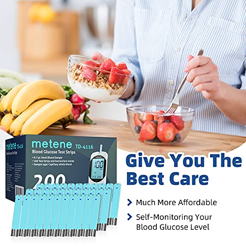 Metene TD 4116 Blood Glucose Test Strips - 200 Count for Diabetes Monitoring | Accurate Glucose Testing at Home | Perfect for Daily Diabetes Management & Travel