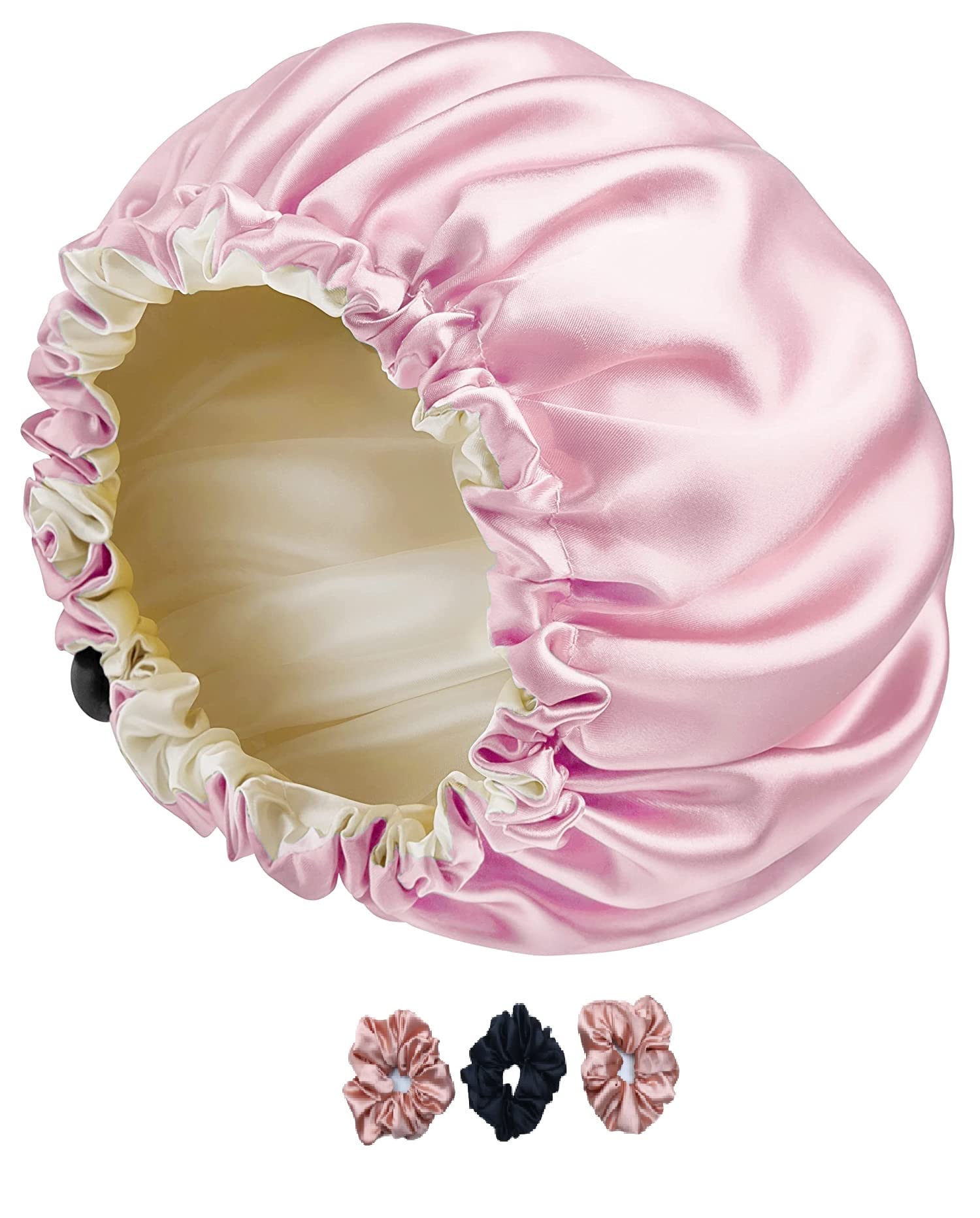 Silk Bonnet for Sleeping - 100% Natural Silk Hair Wrap & Scrunchies Set for Women - Soft Silk Sleeping Cap & Ponytail Holder for Hair Care - Perfect for Nighttime, Travel & Salon Use (Pink)