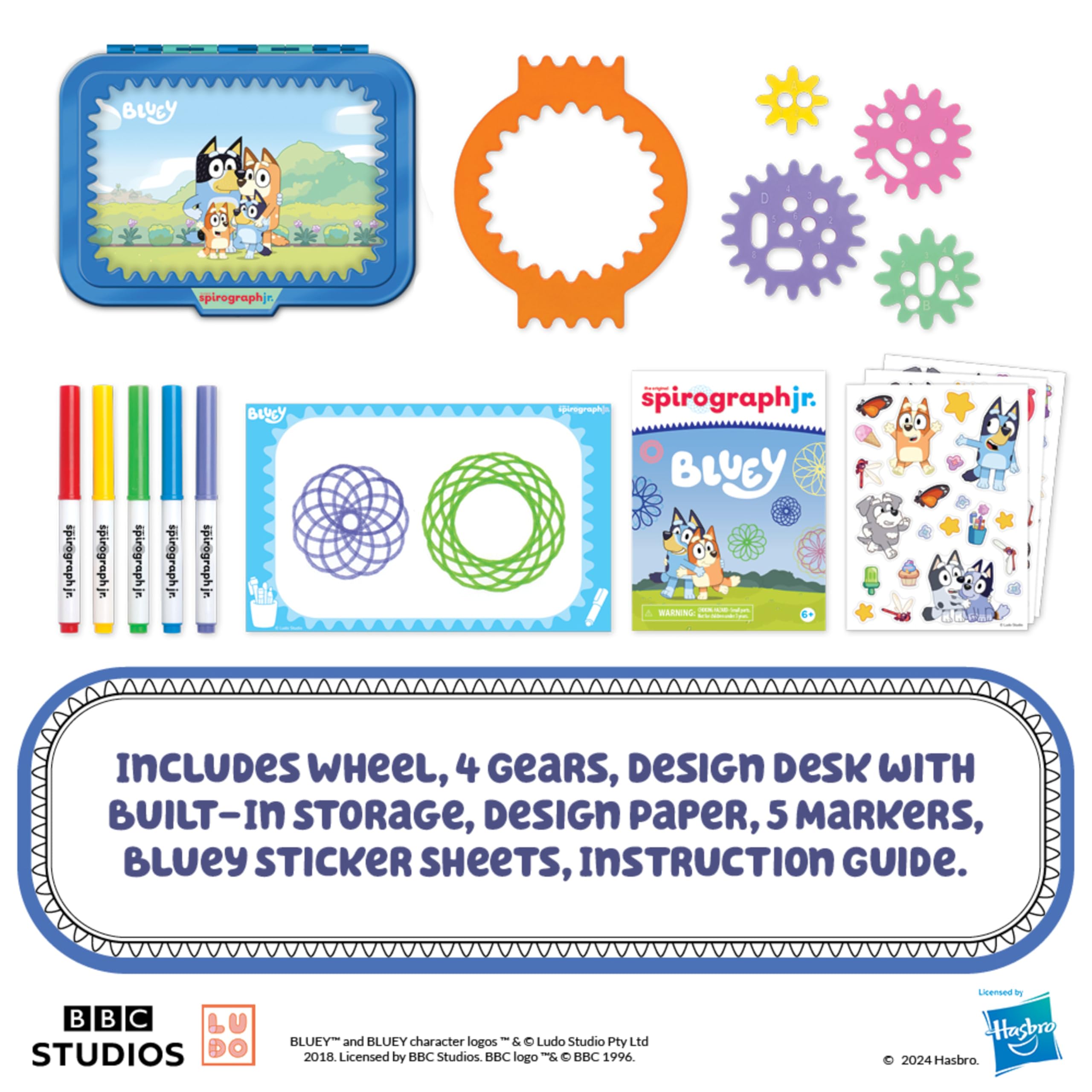 Bluey Spirograph Jr. Drawing Art Kit for Kids Ages 3+ | Toddler Arts & Crafts Set with Washable Markers, Jumbo Gears, Stickers & Drawing Pad | Creative Gift for Preschoolers, Birthday & Indoor Activities