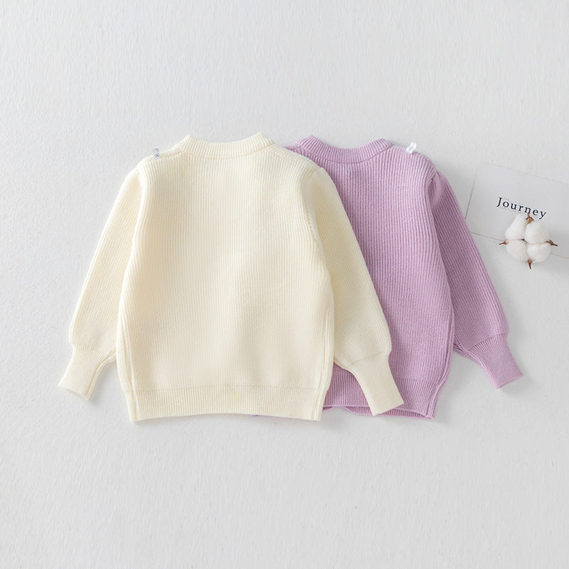Adorable Girls' Round Neck Bow Cardigan Sweater - Soft Knit Cardigan for Toddler & Kids - Perfect for School, Parties & Family Photos