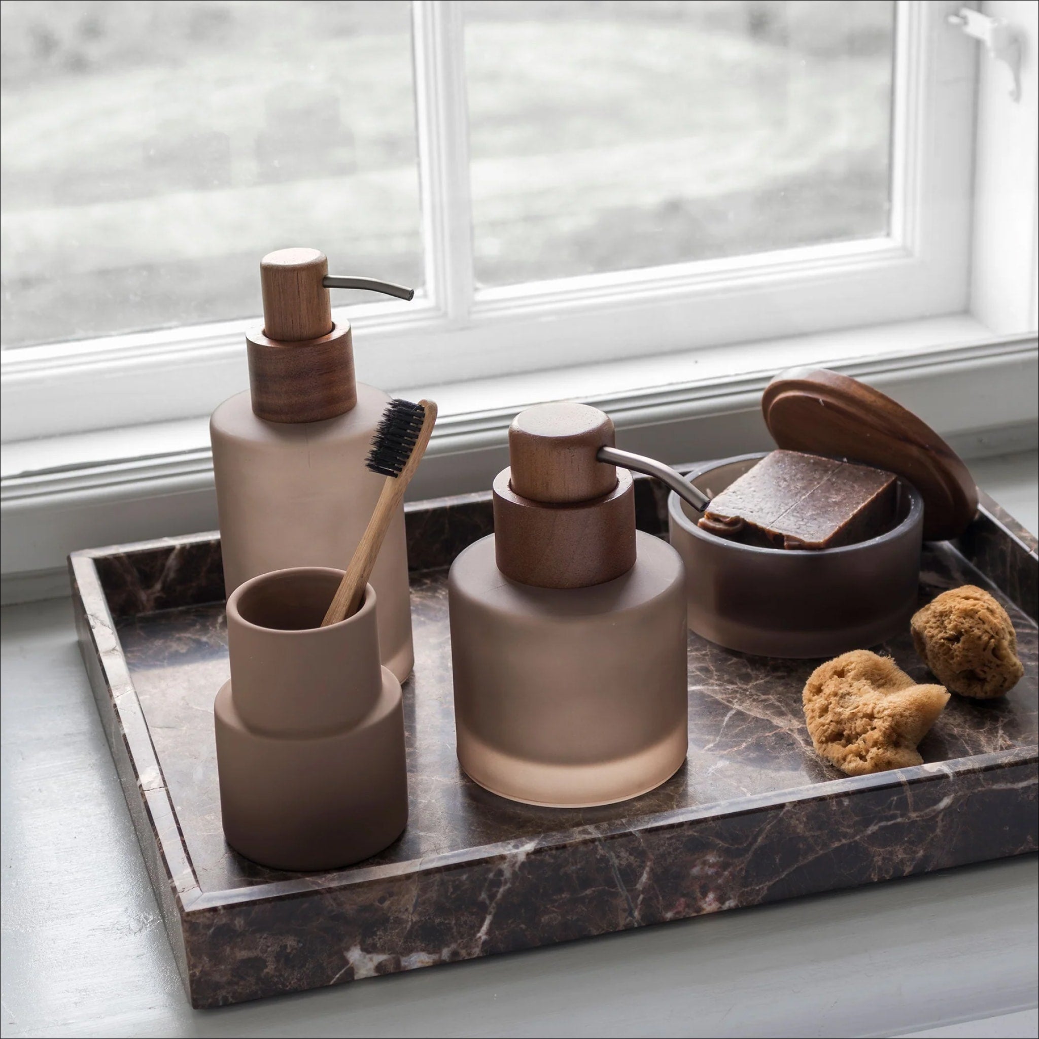 METTE DITMER Toothbrush Holder & Tumbler - 9.5cm Height, Nougat Color - Perfect for Bathroom Organization & Travel Essentials