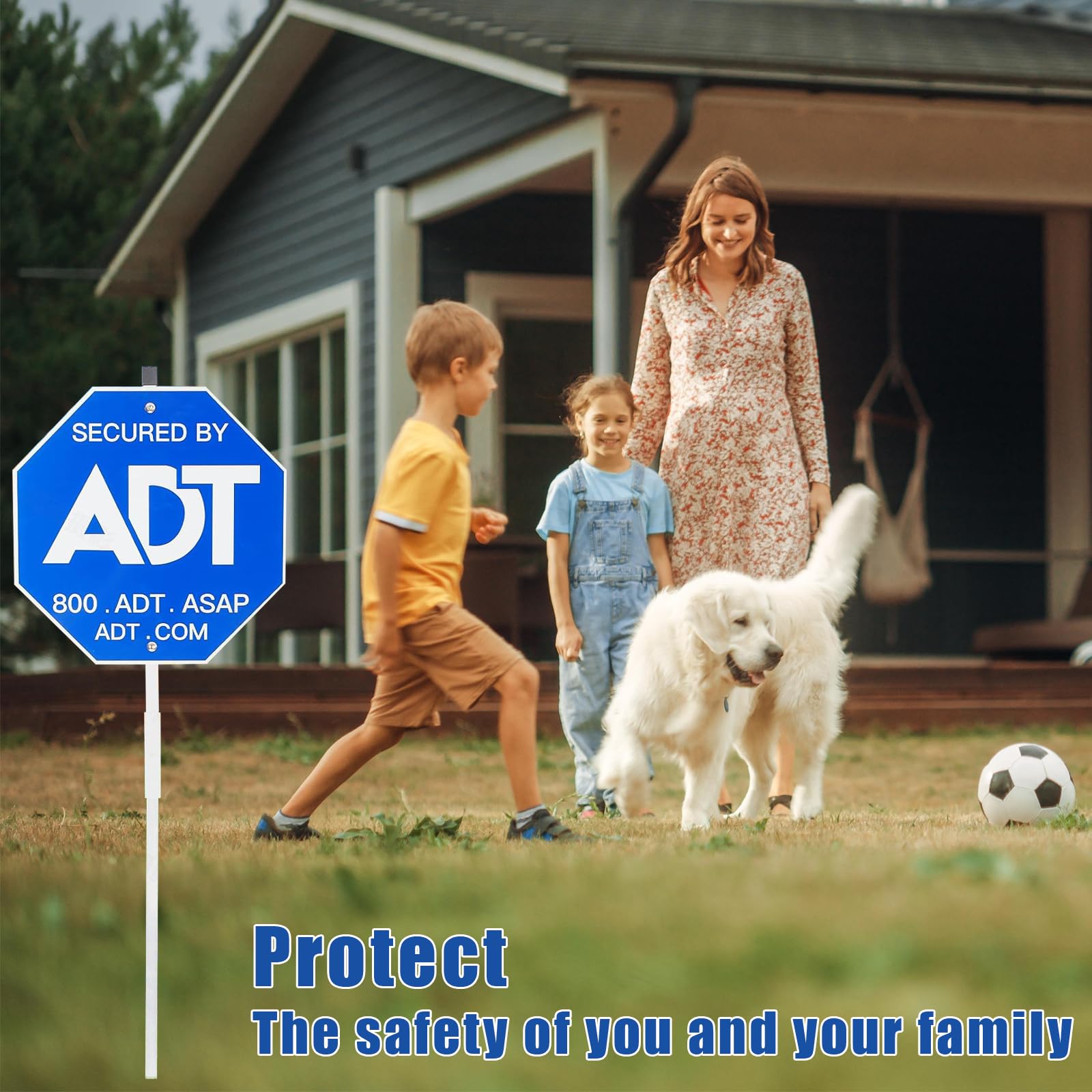 28 Inch ADT Security Yard Signs with Metal Stake & 10 Window Stickers - Heavy Duty Weatherproof Aluminum Home Security Warning Signs for House Protection - Perfect for Front Yard, Backyard, Garage & Windows