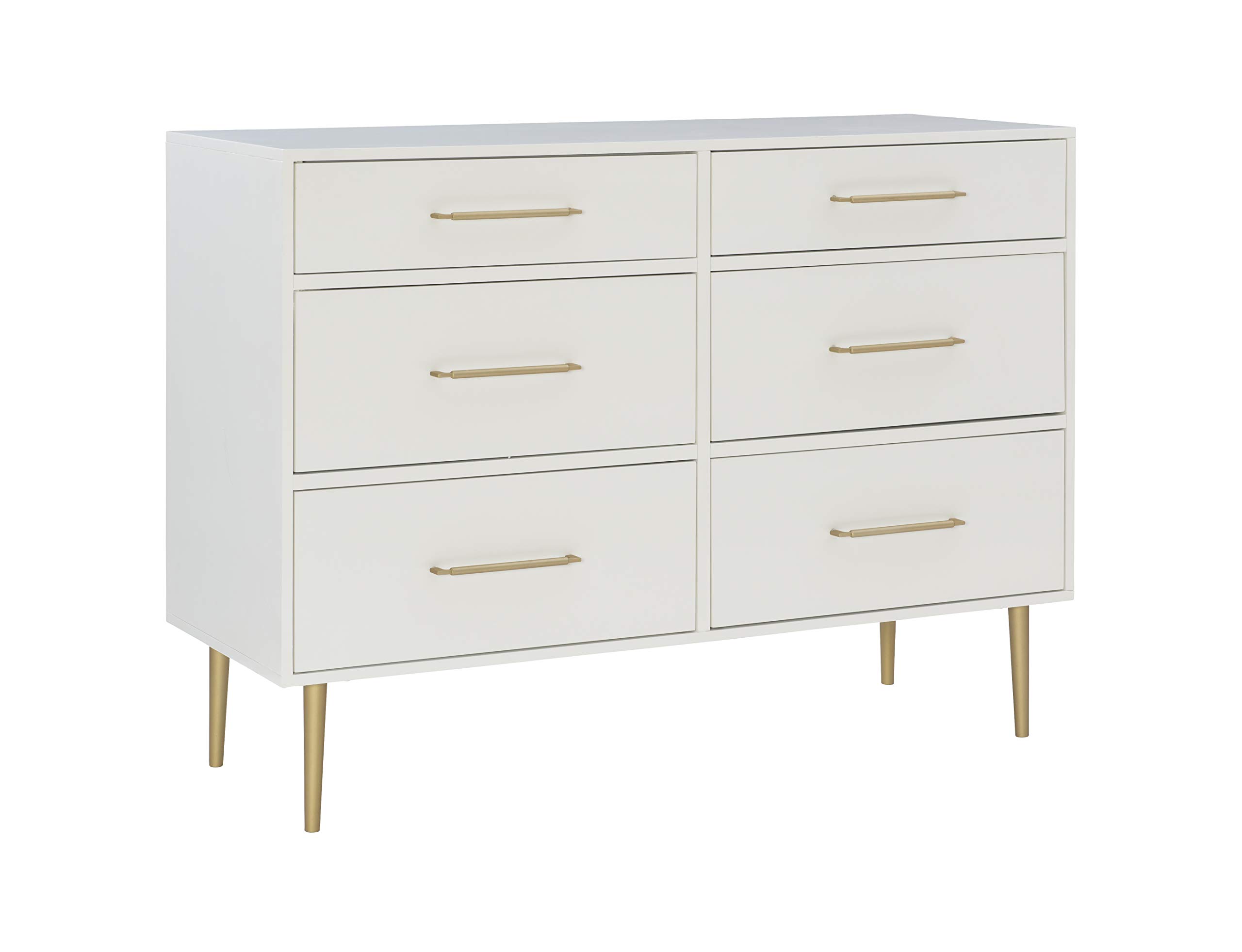 Linon Lennon White 6-Drawer Dresser - Modern Bedroom Storage Furniture for Home Organization & Decor