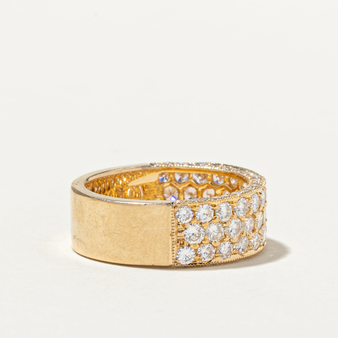 14K White Gold Semi Eternity Pavé Diamond Wedding Band - 1.55ctw Round Cut Diamonds | Size 6 | Perfect for Anniversary Gifts & Bridal Jewelry