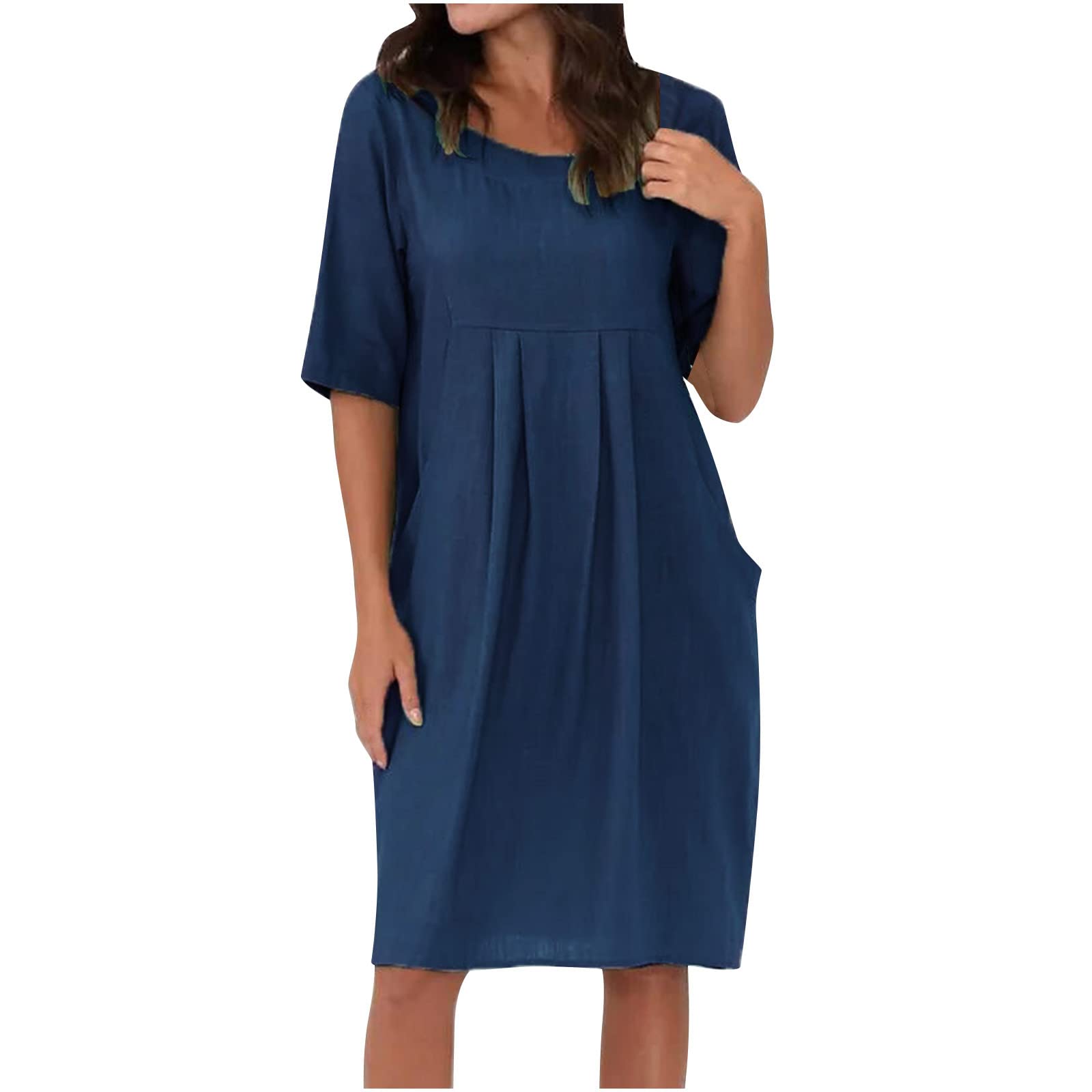 **Pejock Plus Size Summer Dresses for Women - Cotton Linen Short Sleeve Shirt Dress, Loose Fit Crewneck Beach Sundress - Perfect for Casual Outings, Vacations & Beach Wear**