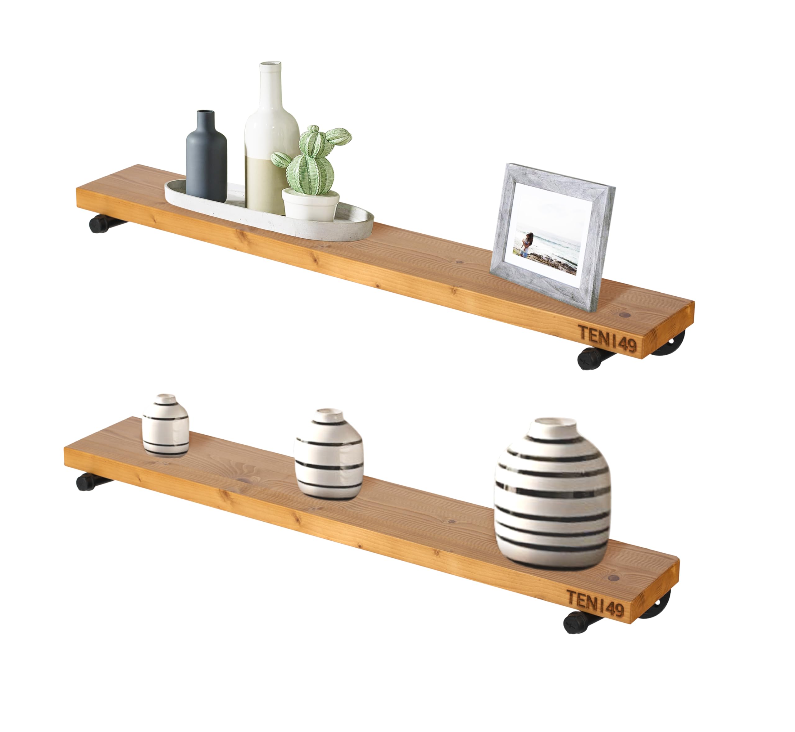 Industrial Pipe Wood Wall Shelf - 36
