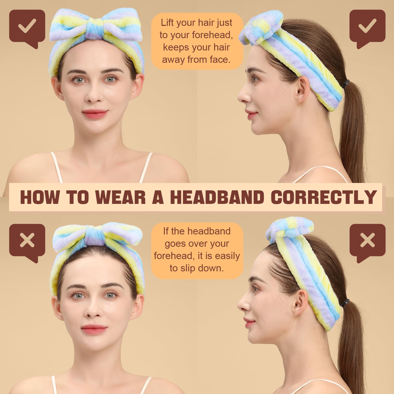 Teenitor Spa Headbands for Women - 9Pcs Cute Bow Headbands for Skincare, Makeup & Washing Face | Soft & Absorbent Hair Accessories for Spa, Salon & Home Use