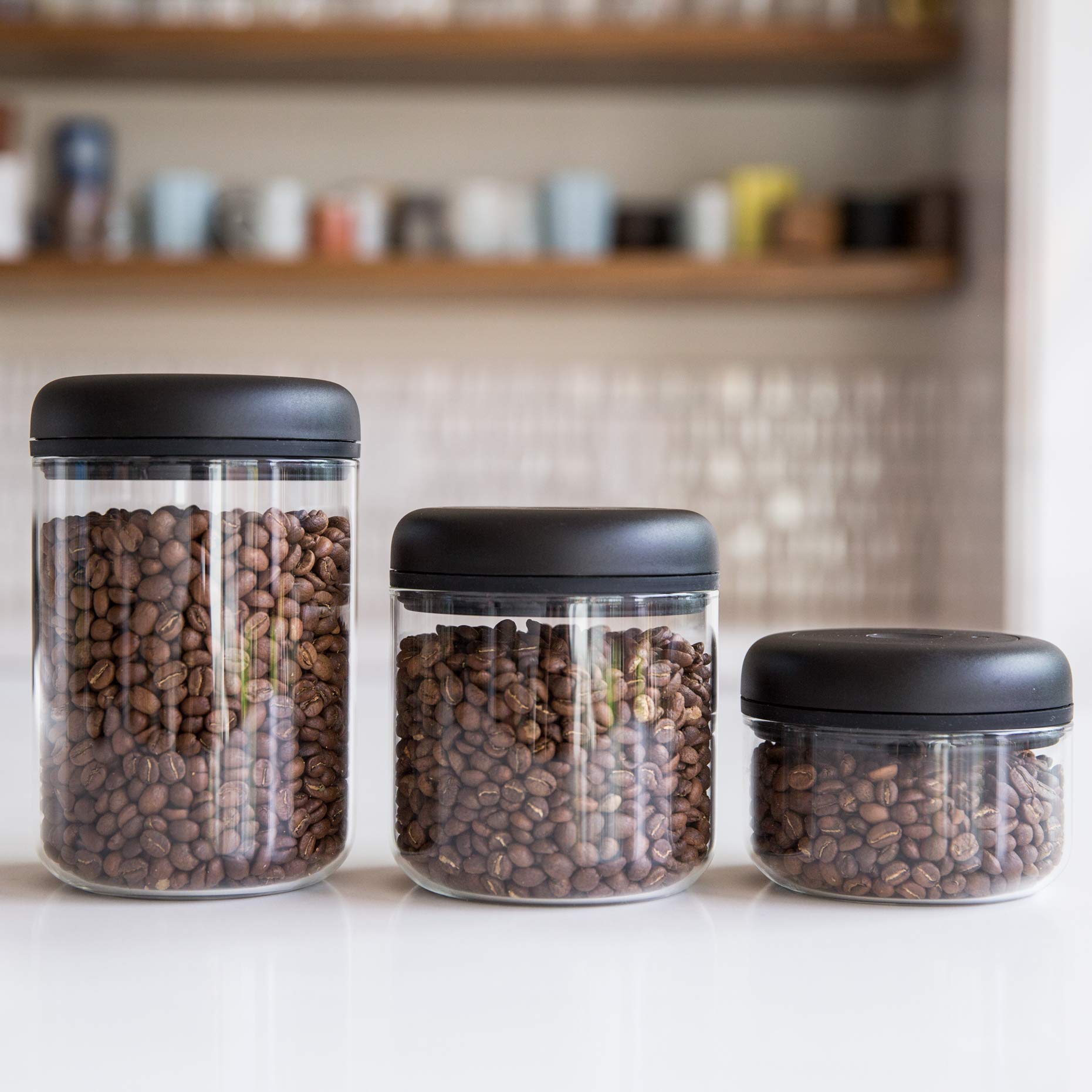 Fellow Clear Glass Atmos Vacuum Canisters Set - 3-Piece Bundle (1.2L, 0.7L, 0.4L) for Coffee, Tea, Dry Food Storage | Airtight Kitchen Containers for Freshness & Organization