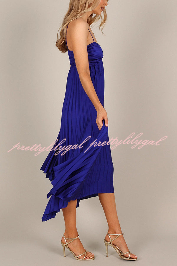 Elegant Solid Color Sexy Suspender Pleated Midi Dress for Women - Trendy Irregular Hem Party & Date Night Outfit