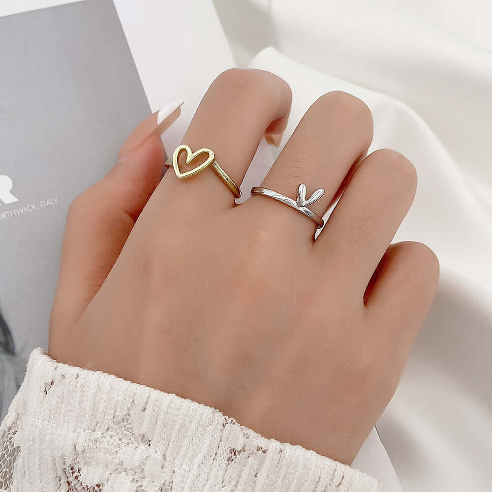 Self Love Mini Heart Stacking Ring Set - Dainty Gold & Silver Stackable Rings for Women | Perfect for Valentine's Day, Anniversary Gifts & Everyday Wear (YS020)