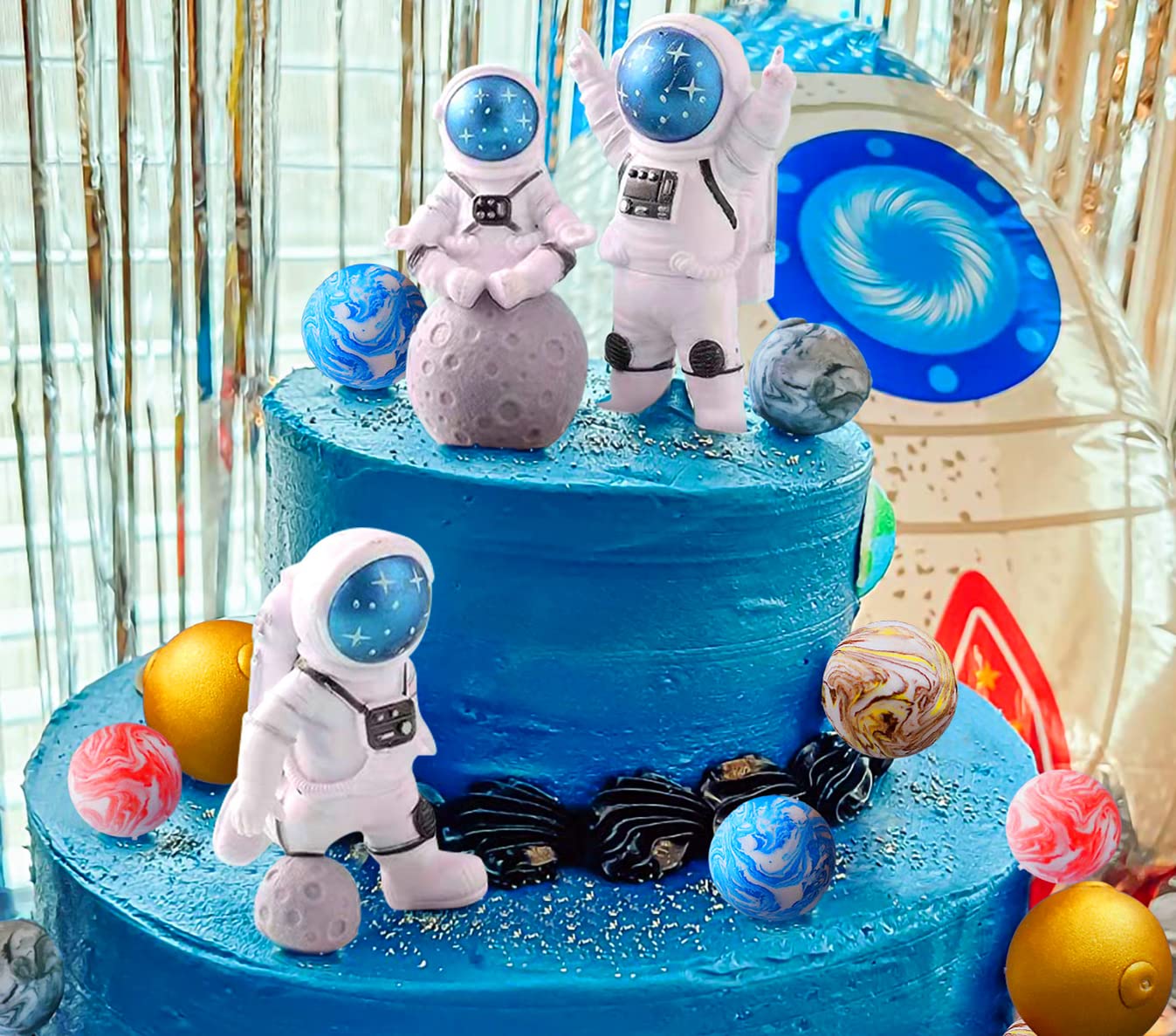 LaVenty 13 PCS Outer Space Party Supplies - Galaxy, Astronaut, Rocket & Planet Cake Toppers for Birthday, Baby Shower & Space Themed Celebrations