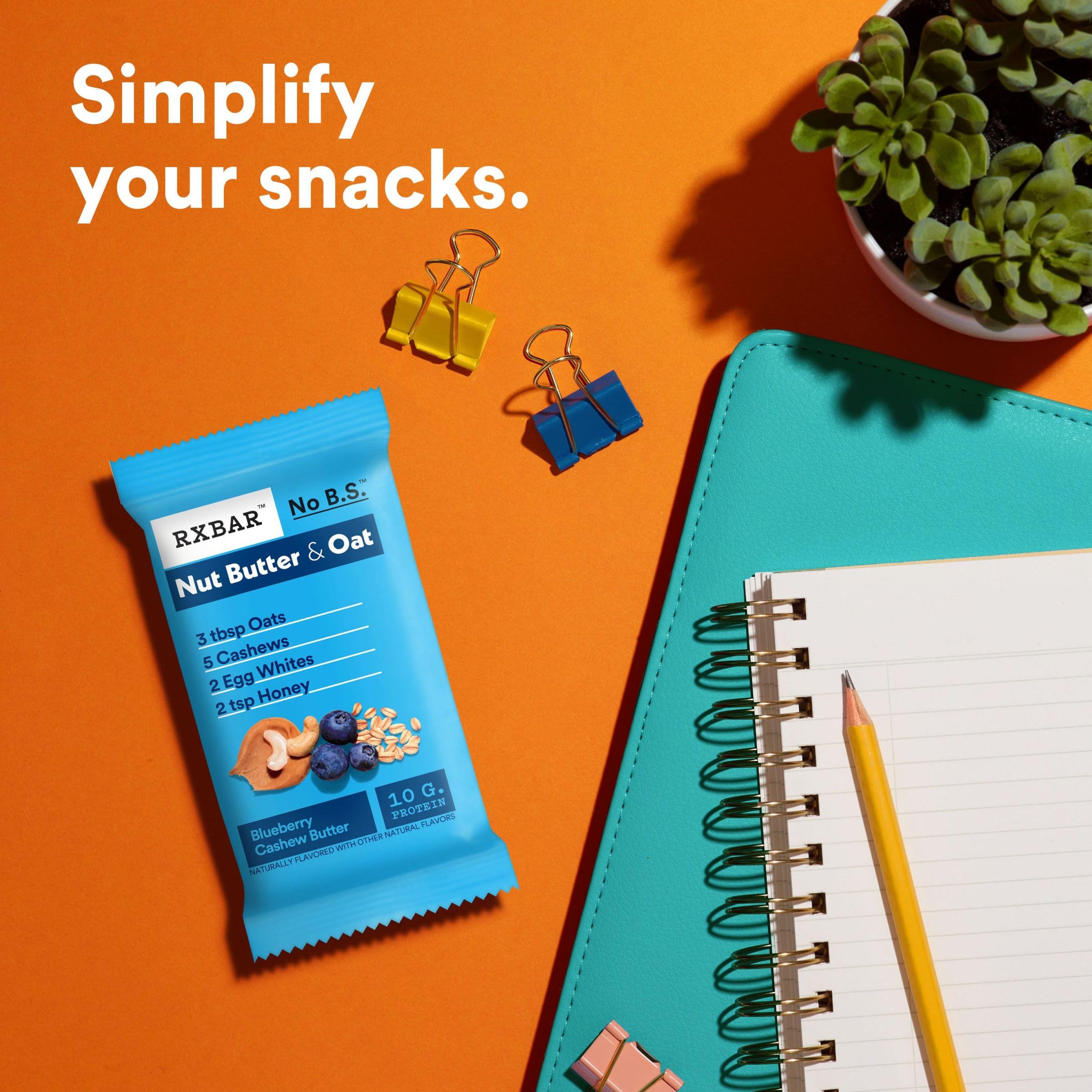 RXBAR Nut Butter and Oat Protein Bars - Blueberry Cashew Butter Flavor, 9.7oz Box (5 Bars) | High Protein Snacks for Workout Recovery, Healthy On-the-Go Breakfast & Office Snacks