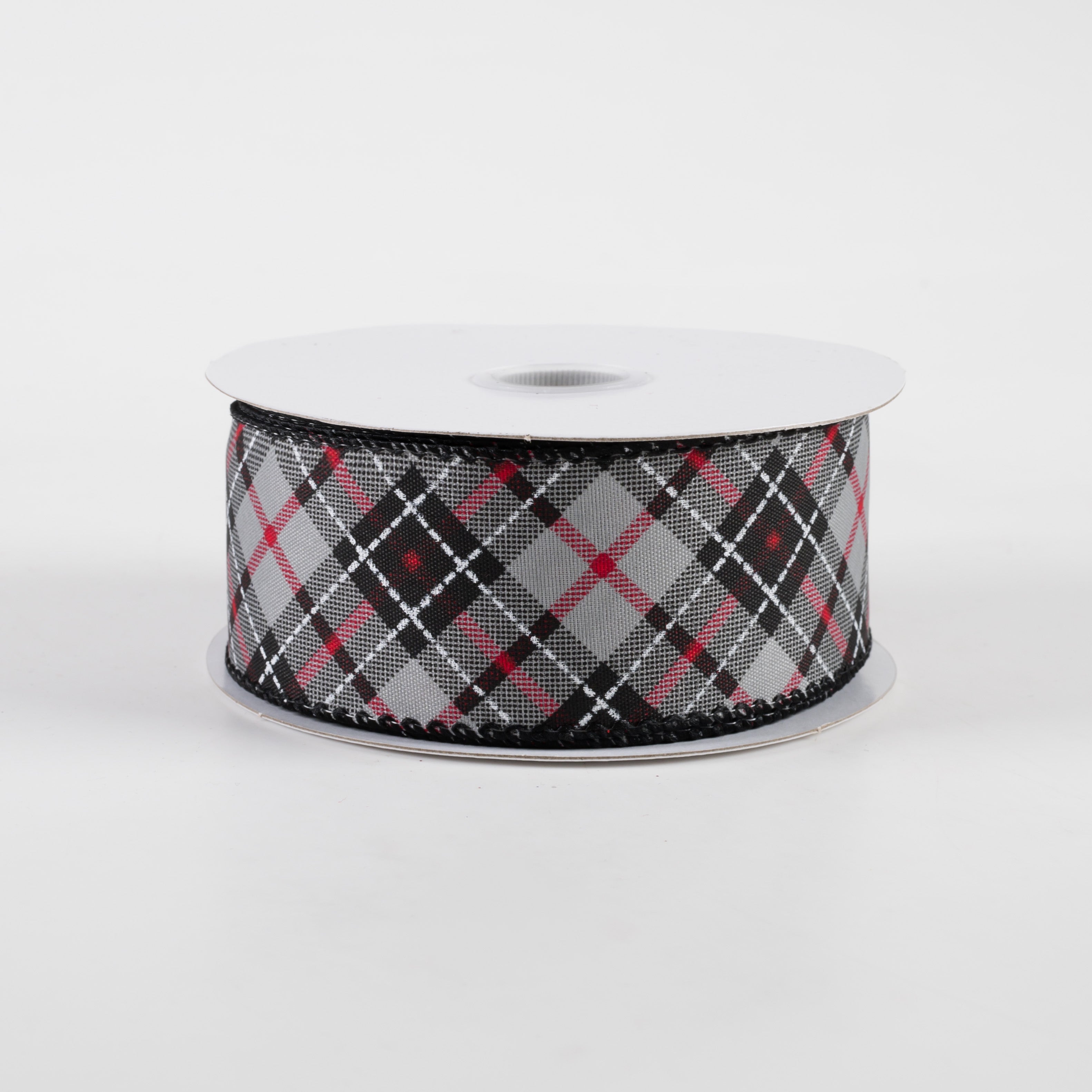 1.5 Inch Argyle Satin Ribbon - Grey, Black, White, Red (10 Yards) for Gift Wrapping, DIY Crafts, Hair Bows & Wedding Decorations