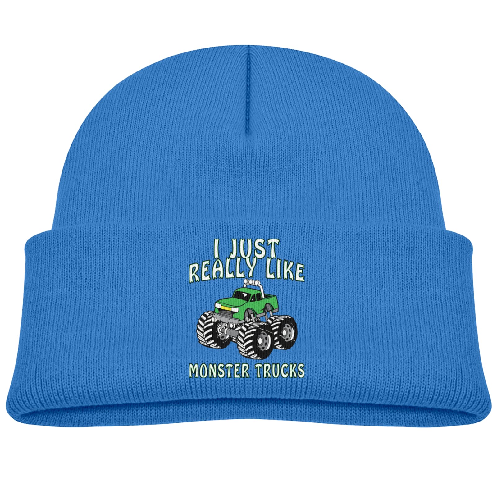 Monster Trucks Kids Knit Beanie - Warm Winter Skull Cap for Boys & Girls - Unisex Cuffed Baby Hat in Blue - Perfect for Outdoor Play & Cold Weather