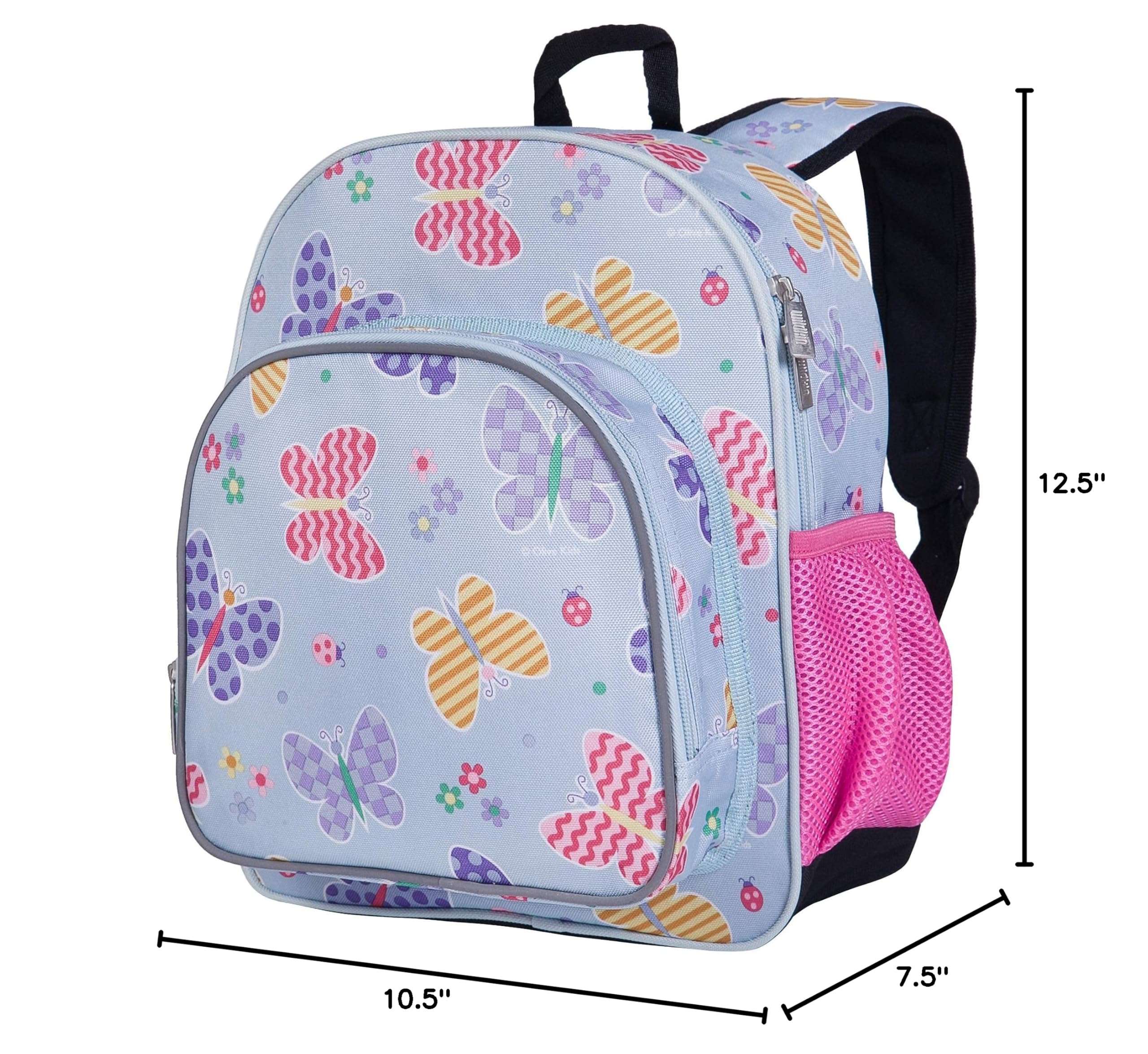 Wildkin 12 Inch Kids Backpack with Nap Mat Cover - Butterfly Garden Design | Durable School Backpack for Boys & Girls | Perfect for Preschool, Daycare & Travel