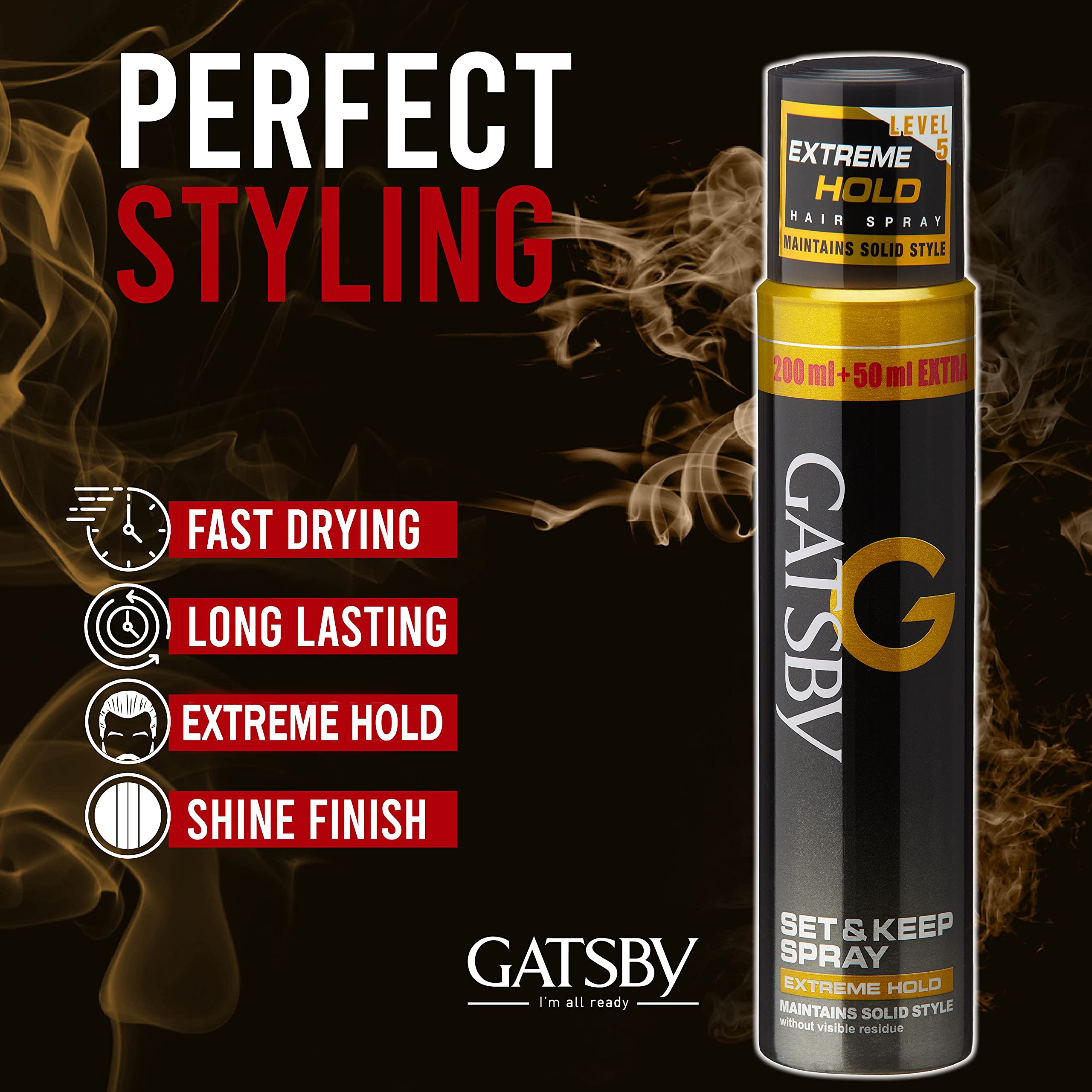 Gatsby Set & Keep Hair Spray - Extreme Hold Hairspray for Men & Women | Quick Drying, Long Lasting Hold, No Flakes, Natural Shine | Non-Sticky, Easy Wash Off | 250ml Styling Hair Spray | Perfect for Daily Use, Parties & Special Occasions