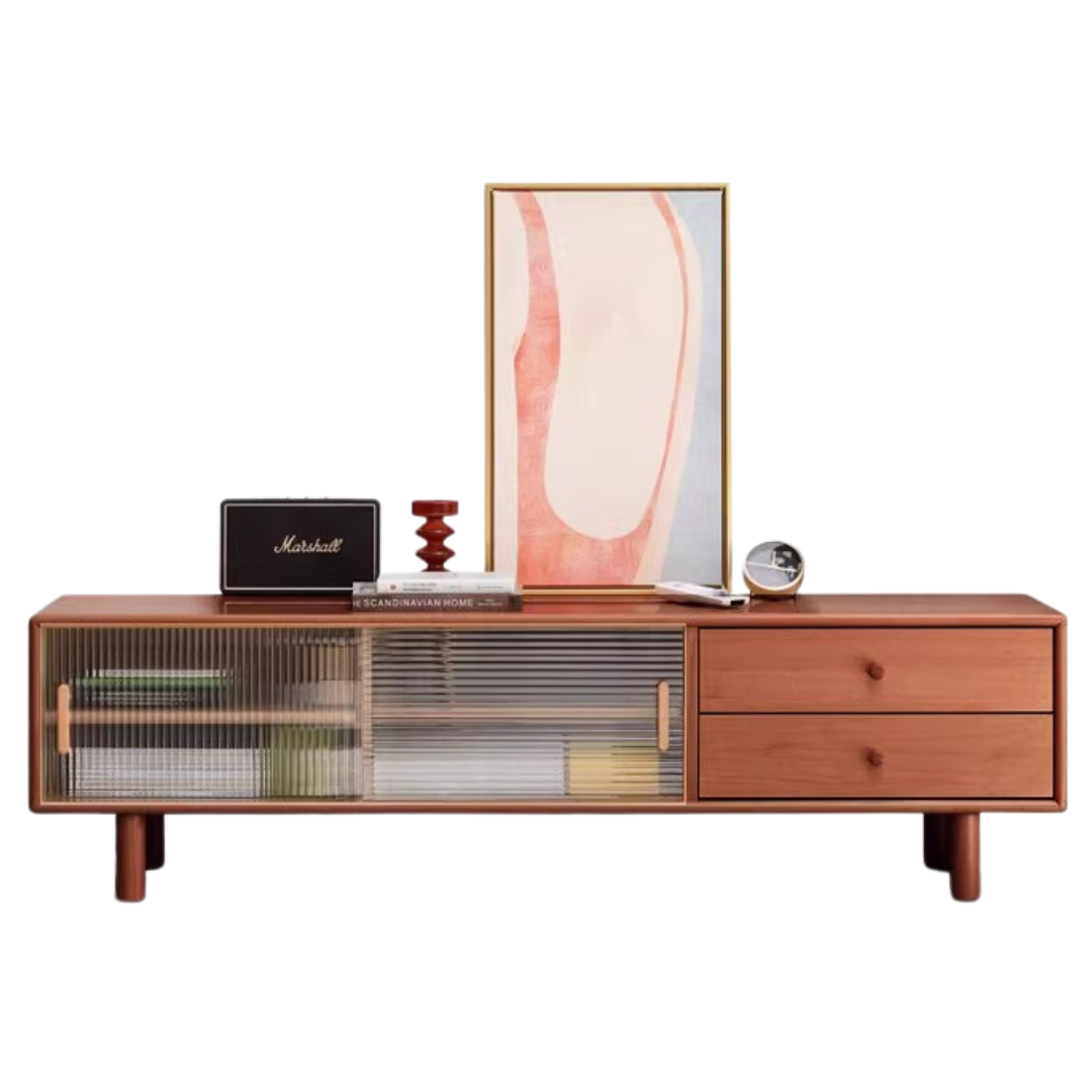 Solid Beech Wood TV Stand with Storage - Modern Entertainment Center for Living Room, Bedroom & Home Theater