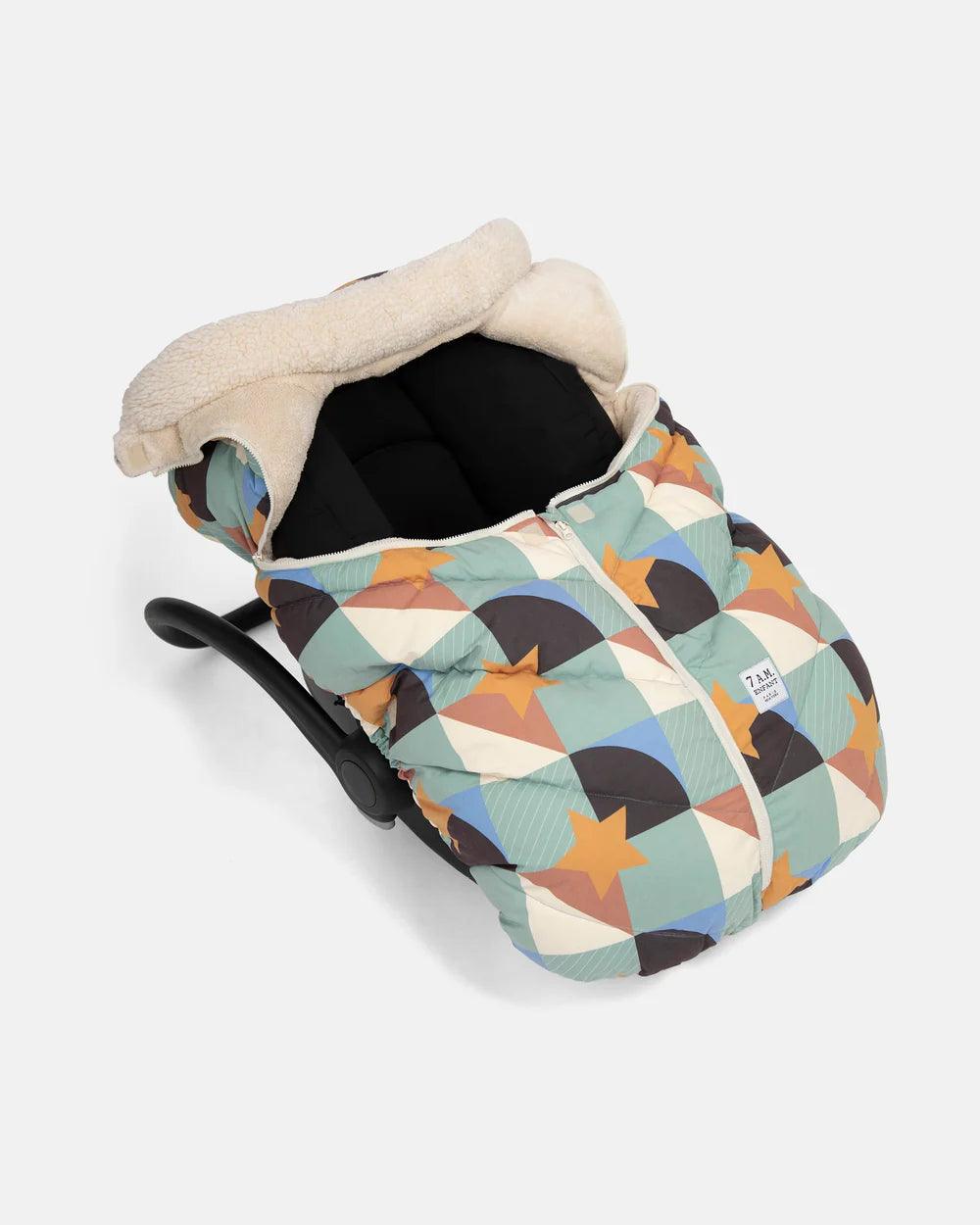7 A.M. Car Seat Cocoon - Soft Sherpa Liner Cover with Benji Prints | Cozy Infant Car Seat Insert for Winter & Travel | Baby Shower Gift Idea