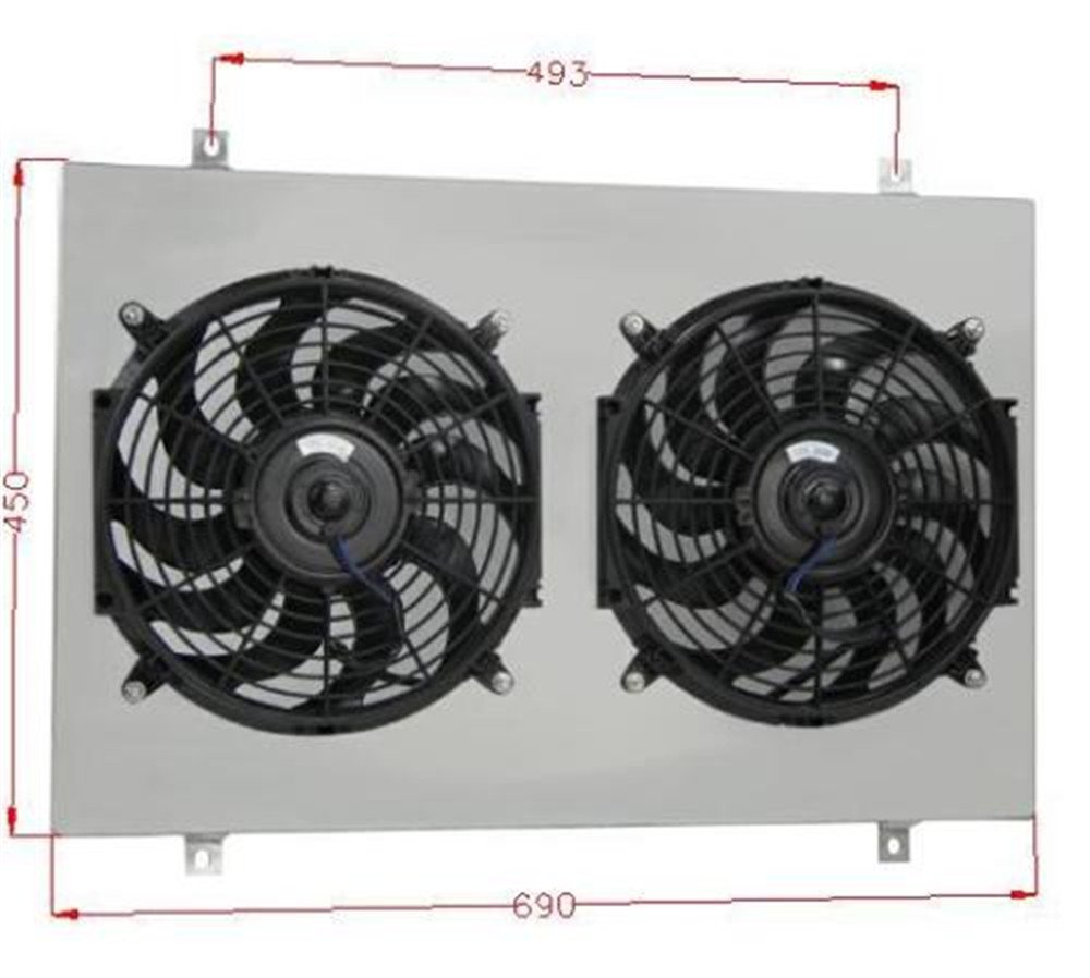 AlloyWorks 4-Row Aluminum Radiator with Fan Shroud Kit & Relay for 1985-1997 Ford F-150 F-250 F-350 & Bronco V8 - High-Performance Cooling Upgrade for Trucks & Off-Road Vehicles