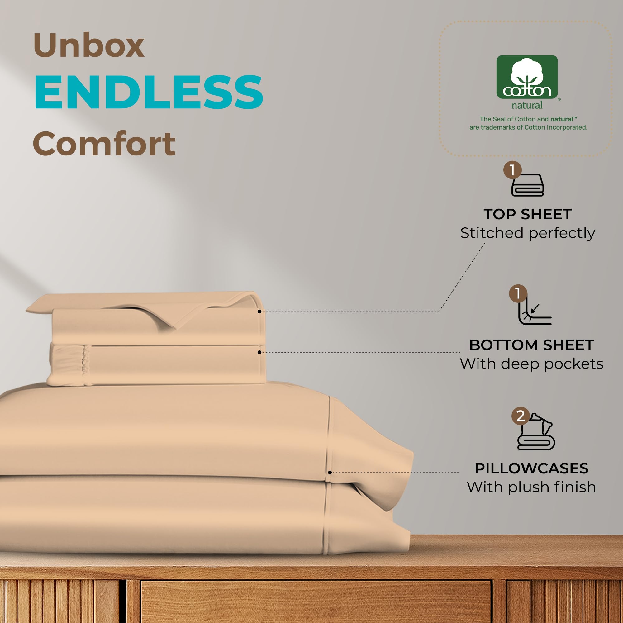Luxury 100% Egyptian Cotton Sheets Full Size - 800 Thread Count 4-Piece Deep Pocket Sheet Set, Silky Soft Cooling Sateen Weave for Hotel-Quality Comfort, Fits Mattress Up to 18