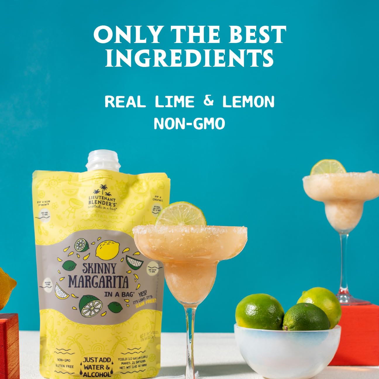 Keto Friendly Skinny Margarita Mix in a Bag - Low Carb Margarita Mix for Cocktails & Mocktails - Makes 1/2 Gallon - Add Tequila, Wine or Enjoy Alcohol-Free (Pack of 1) - Perfect for Parties, BBQs & Summer Gatherings