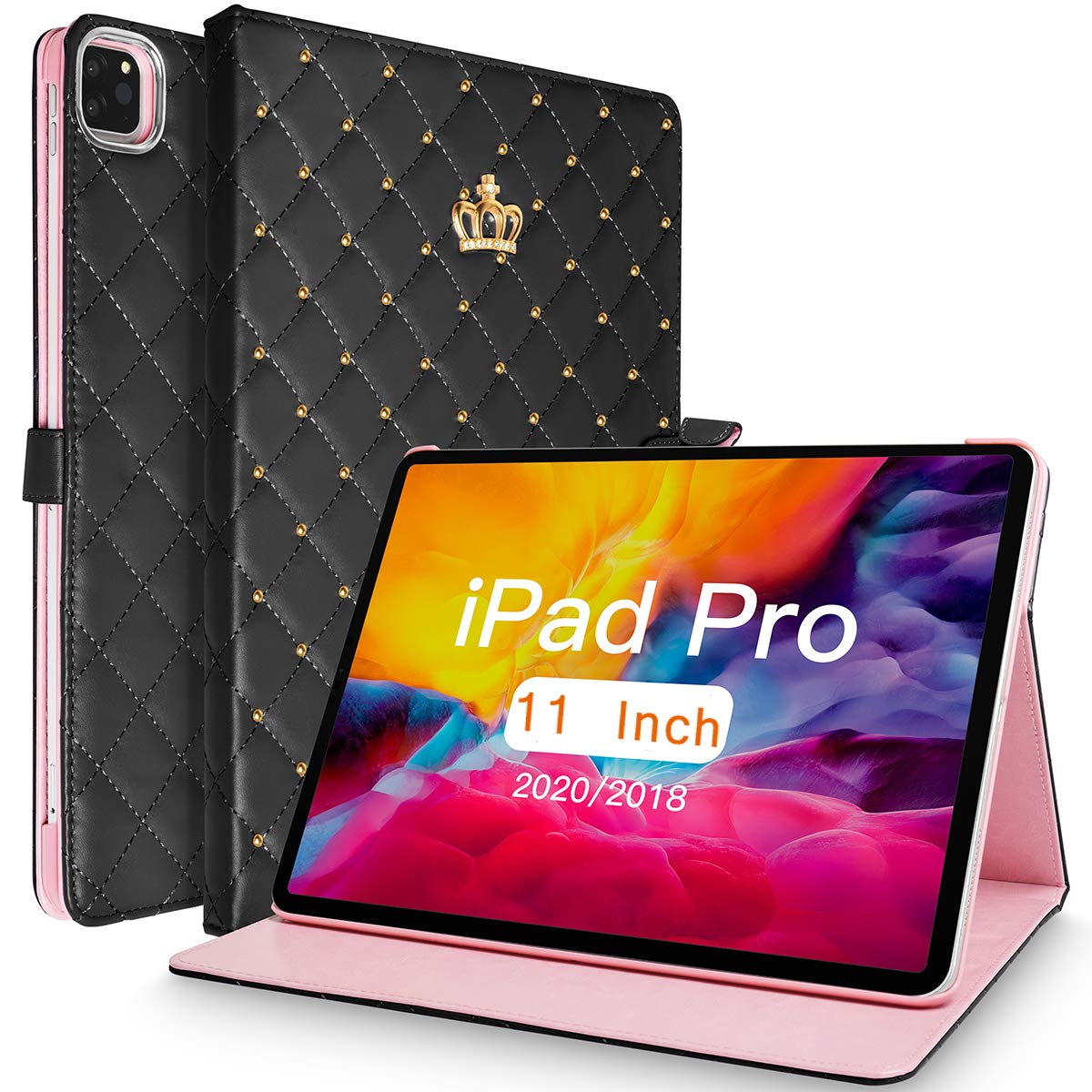 Topwin Bling Diamond PU Leather iPad Case - Compatible with iPad Air 11-inch (M2/5th/4th Gen) & iPad Pro 11-inch | Auto Sleep/Wake | Stylish Protective Cover for Women & Girls (Black) - Perfect for Work, School & Travel Accessories