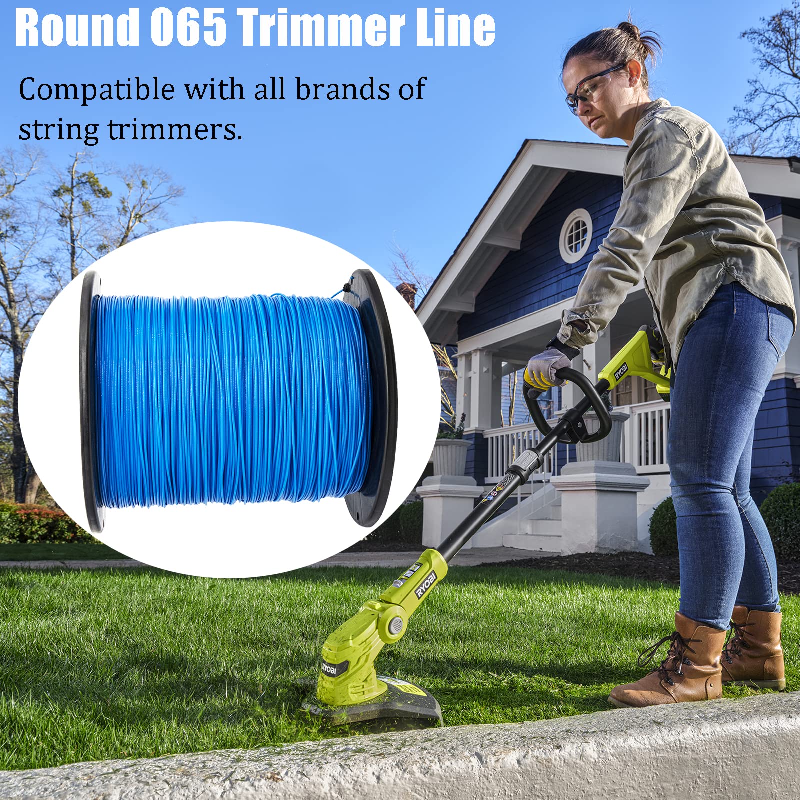 KAKO 065 Round Weed Wacker String Trimmer Line - .065-Inch x 3000 ft Commercial Grade Replacement String for Weed Eaters & Trimmers - Fits Most Models (Blue) - Perfect for Lawn Care, Yard Maintenance & Professional Landscaping