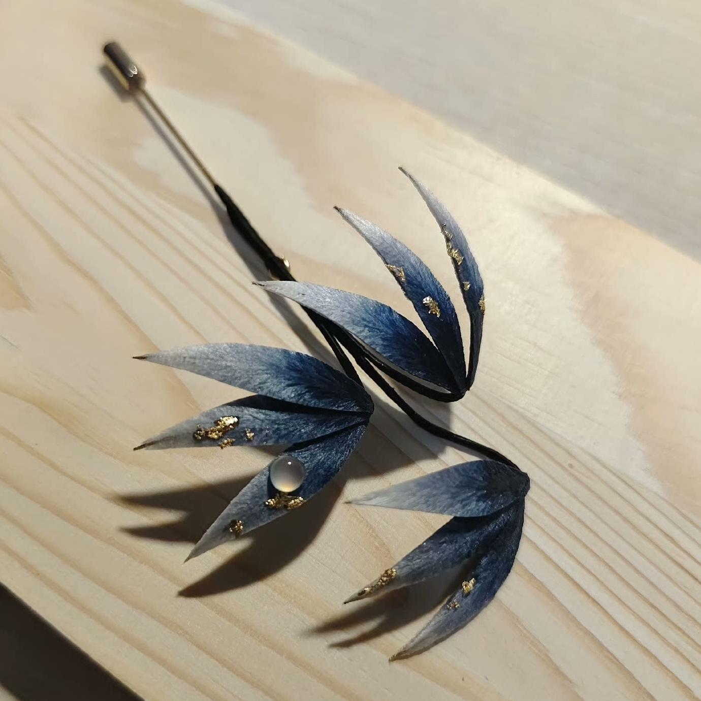Handmade Bamboo Leaves Silk Brooch - Elegant Floral Pin for Women (Ronghua) | Perfect for Weddings, Parties & Special Occasions