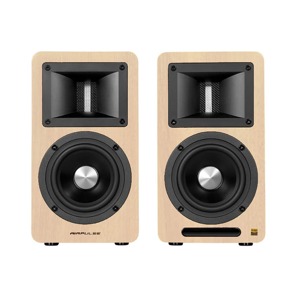 Airpulse A80 Active Bookshelf Speakers - Premium HiFi Sound System (Pine Wood) for Home Audio, Studio Monitoring & Gaming Setup