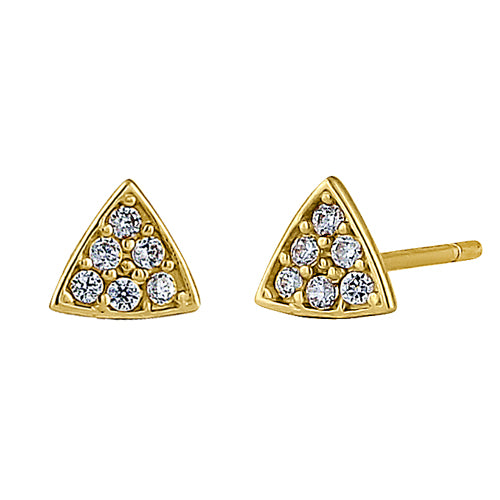 14K Yellow Gold Triangle CZ Stud Earrings for Women - Round Clear Cubic Zirconia Earrings for Everyday Wear & Special Occasions