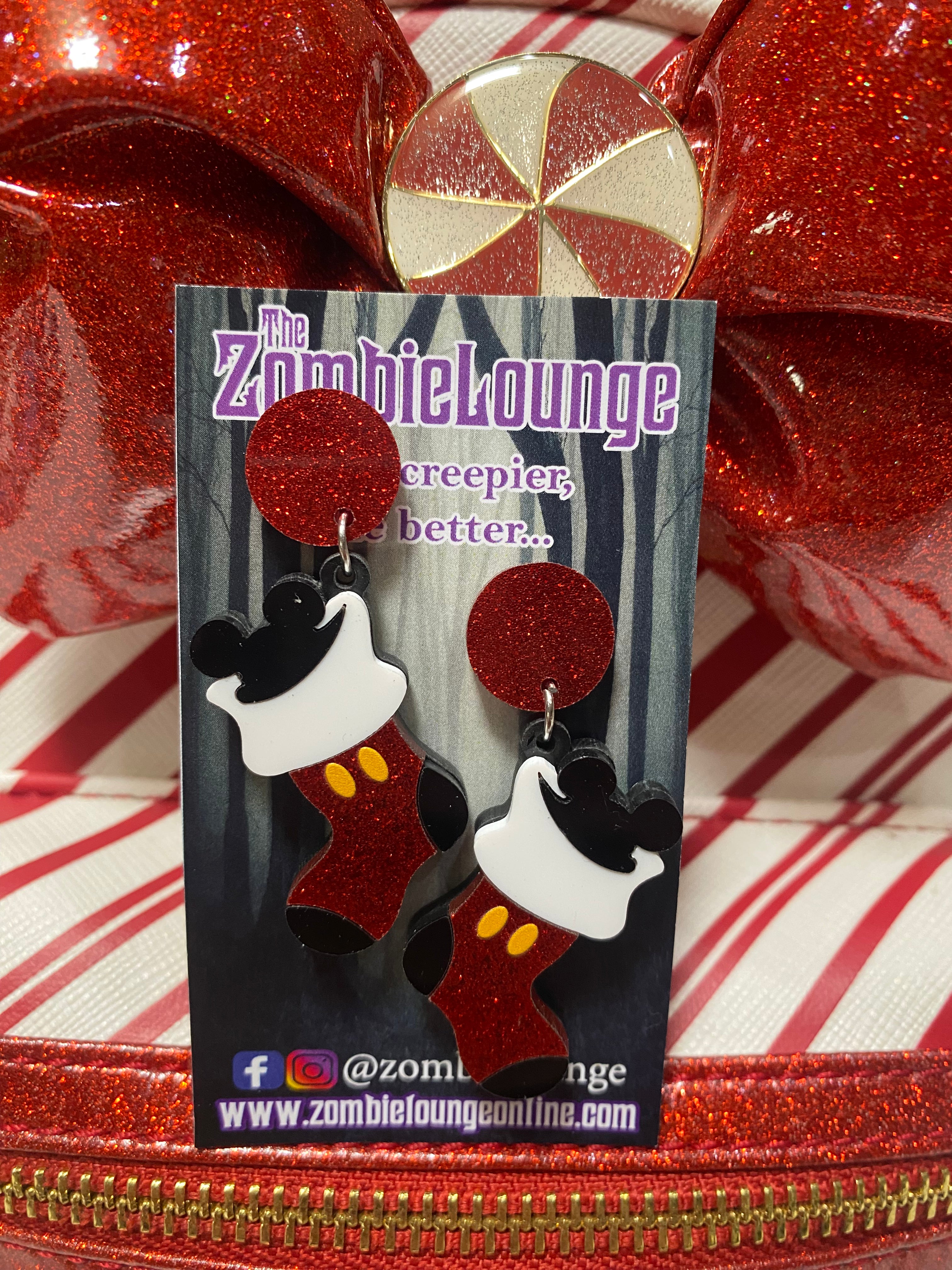 Disney Mickey Mouse Christmas Stocking Dangle Earrings for Women - Festive Holiday Party Jewelry Gift
