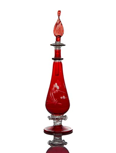 Hand Blown Red Egyptian Engraved Glass Perfume Bottles - Empty Decorative Fragrance Bottles for Essential Oils, Home Decor & Special Gifts - Perfect for Aromatherapy, Bathroom Vanity Display, Wedding Favors and Luxury Gift Packaging