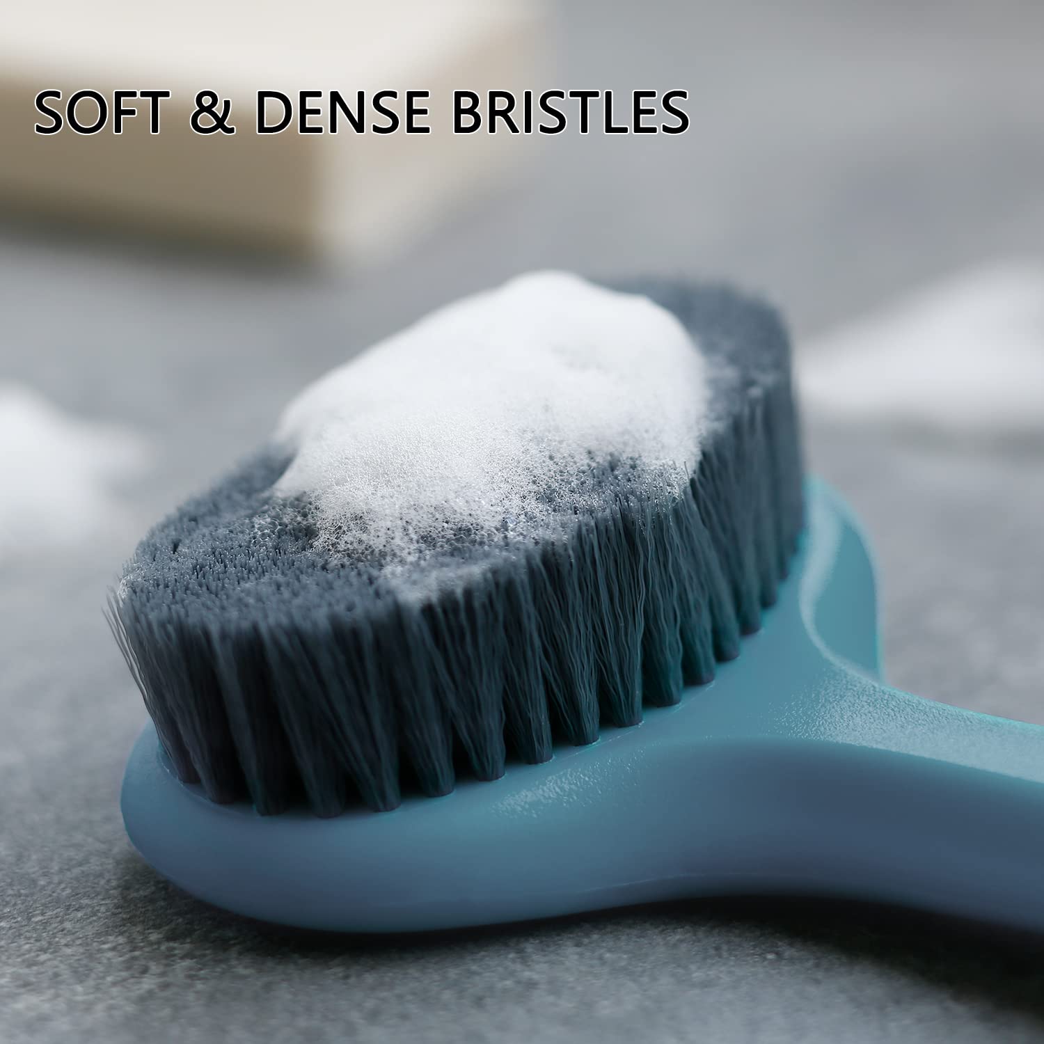 Upgraded Body Brush with Soft Bristles & Long Handle - Gentle Exfoliation for Healthy Skin - Wet/Dry Bath & Shower Brush - Perfect for Lymphatic Drainage & Cellulite Reduction (14 inch, Dark Blue) - Ideal for Spa Days, Self-Care Routines & Detoxifying Skin Treatments