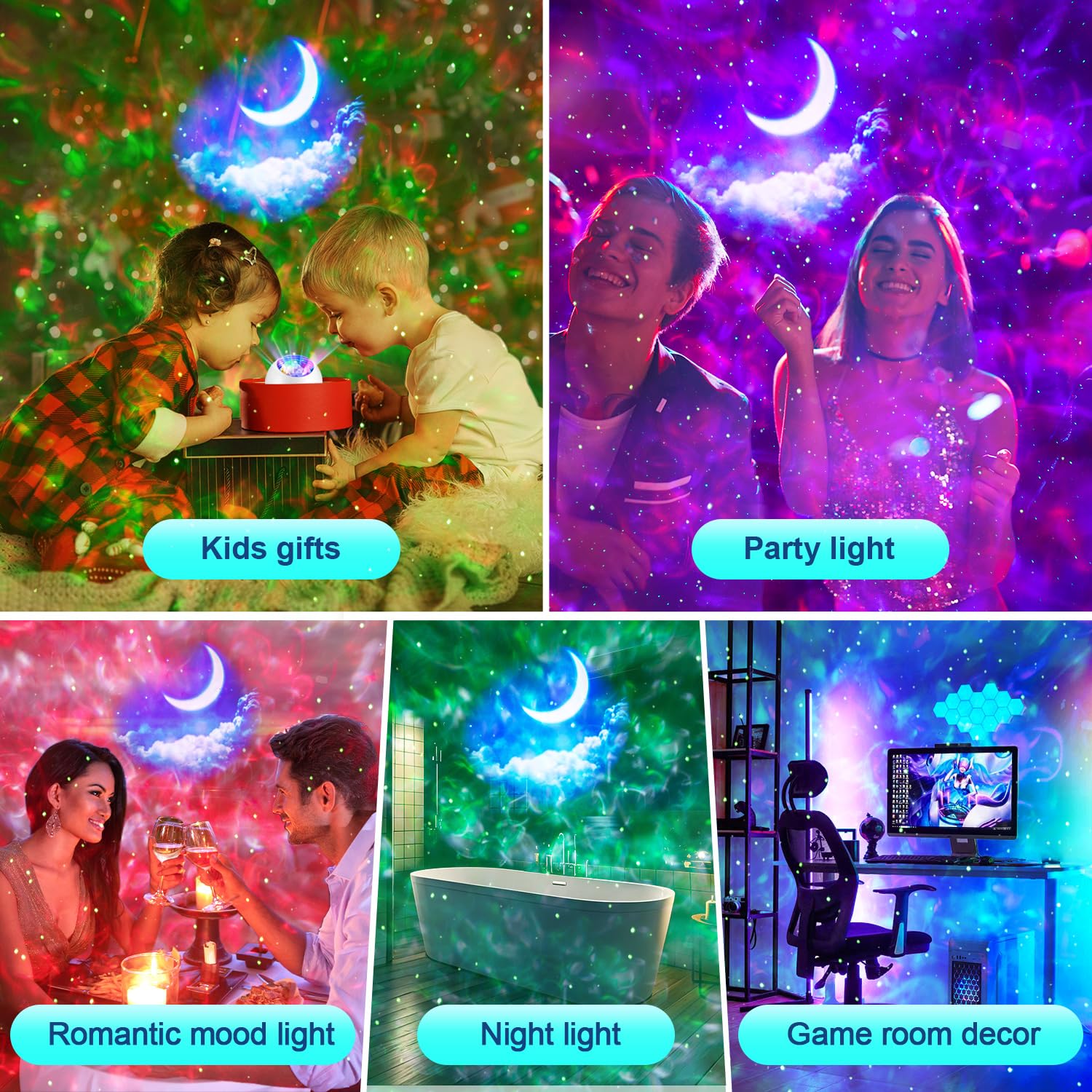 ONEFIRE Star Projector with 43 Lighting Modes - Kids Night Light with Remote Control & Timer, 360° Rotating LED Galaxy Projector for Bedroom, Nursery, and Relaxation