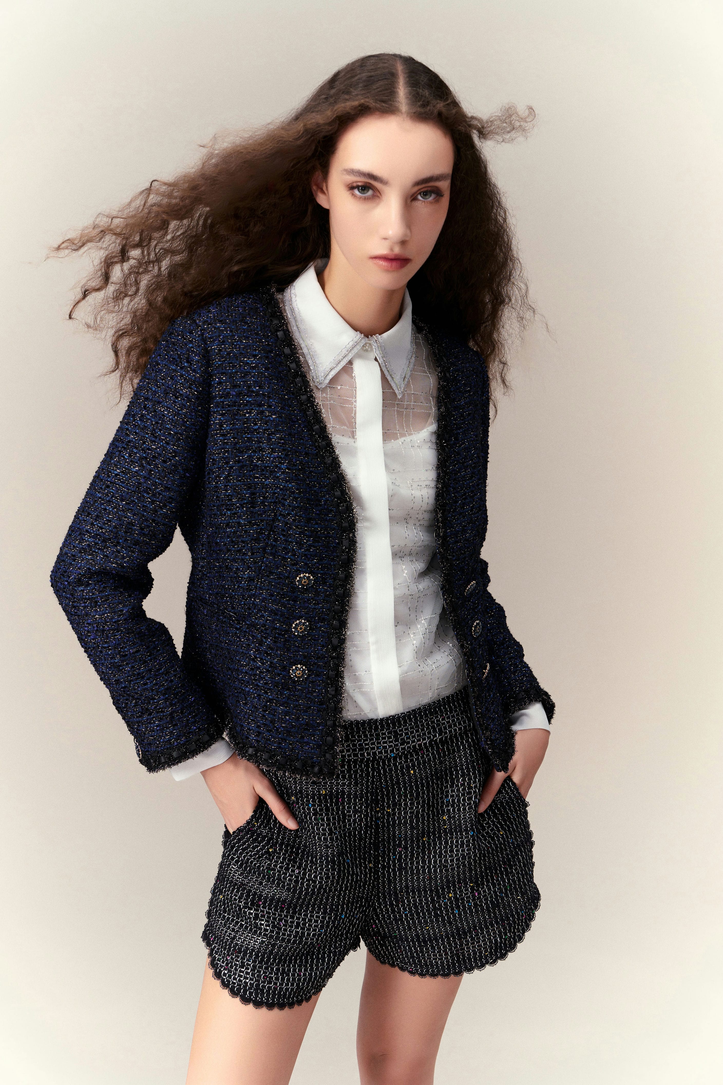 Stylish Double Breasted Tweed Jacket for Women - Classic Wool Blazer Coat for Office, Dating & Formal Occasions