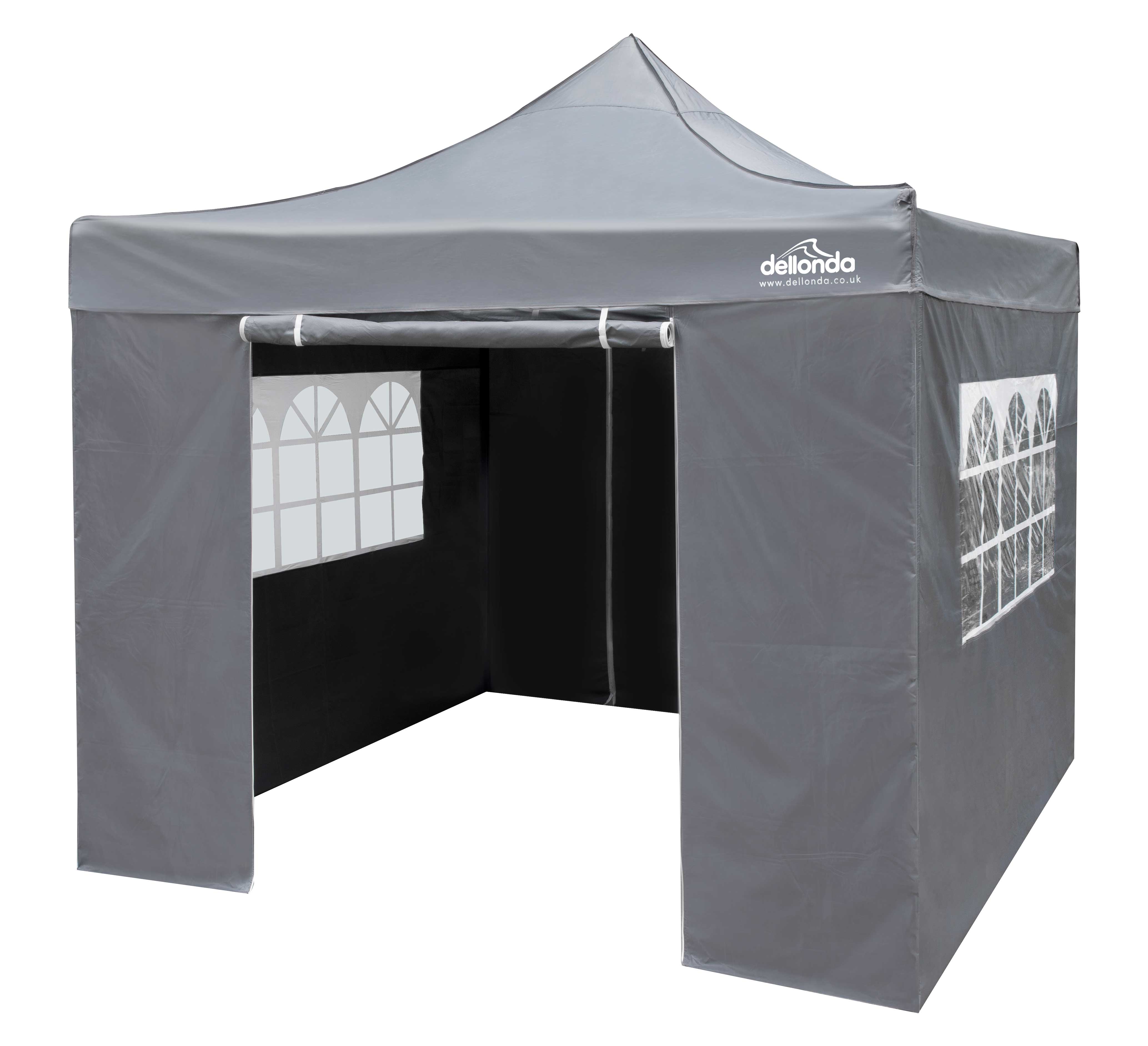 Premium 2x2m Pop Up Gazebo with Waterproof Side Walls - Portable Canopy Tent with Carry Bag, Stakes & Weight Bags - Grey (DG163) - Perfect for Backyard BBQs, Camping & Outdoor Events