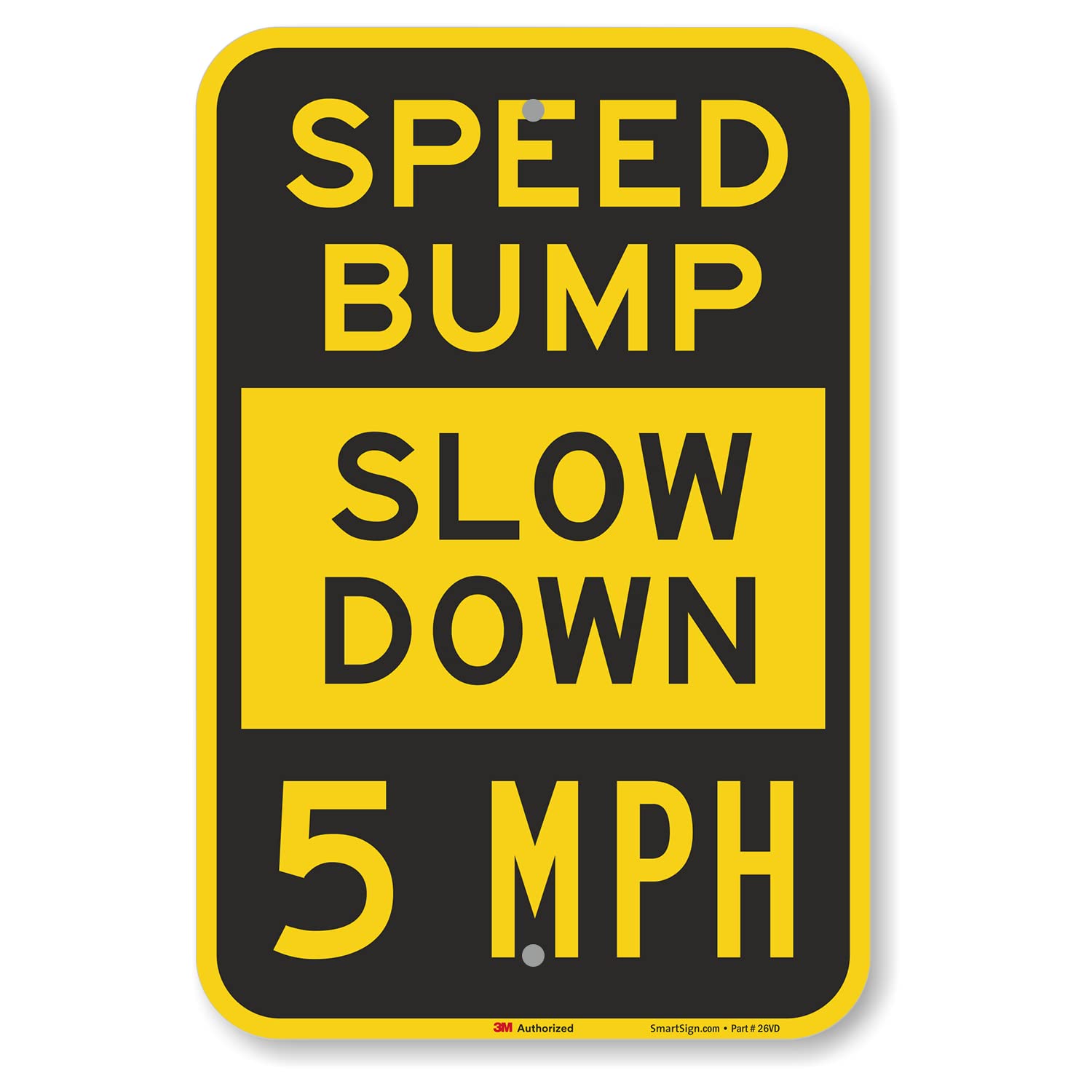 SmartSign 18 x 12 Inch 'Speed Bump - Slow Down, 5 MPH' Reflective Aluminum Road Sign - 63 Mil Thick, 3M Laminated Engineer Grade, Black/Silver/Yellow - Made in USA - Perfect for Parking Lots, School Zones & Construction Areas