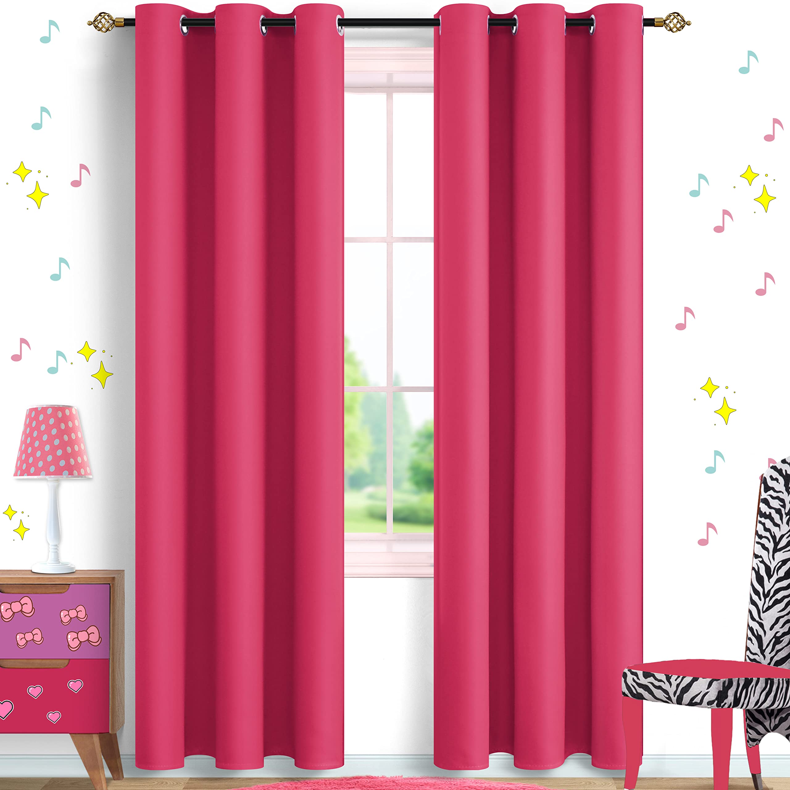 Mrs.Naturall Fuschia Pink Blackout Curtains 96 Inches Long - Thermal Insulated Room Darkening Drapes for Living Room & Bedroom (Set of 2 Panels, 42x96 Inch) - Perfect for Privacy, Light Control & Energy Efficiency