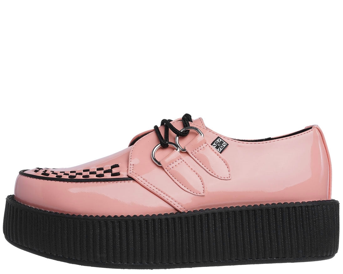 T.U.K Peachy Pink Patent Viva Mondo Creeper Shoes - Retro Punk Platform Boots for Women | Perfect for Concerts, Night Out & Alternative Fashion