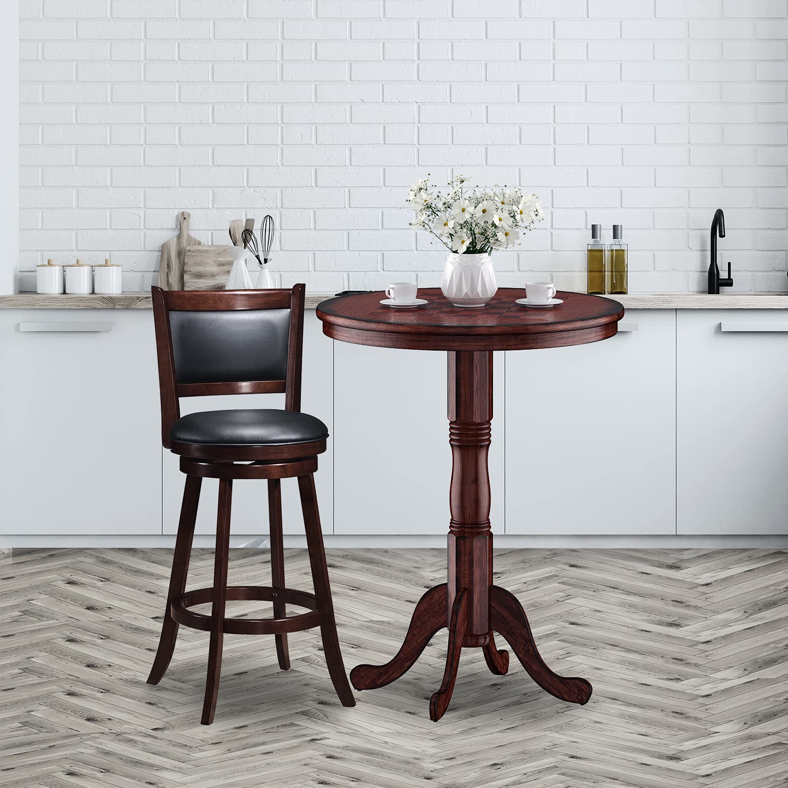 Giantex 5-Piece Pub Table Set with Wooden Pedestal Base, 360° Swivel Bar Stools, Modern Round Bar Table for Small Spaces, Living Room, Restaurant, Dining Room, and Outdoor Patio