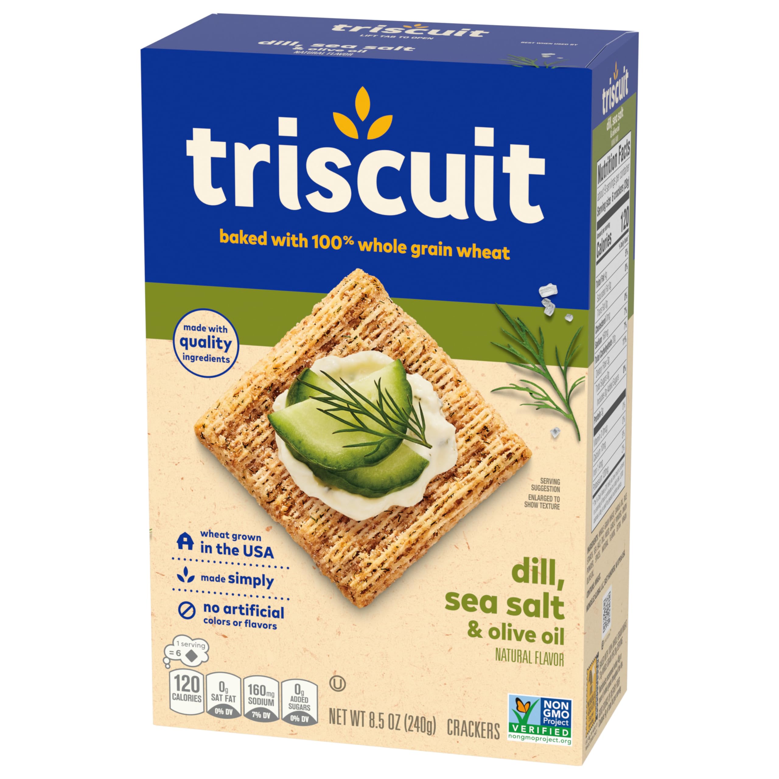 Triscuit Whole Grain Wheat Crackers - Dill, Sea Salt & Olive Oil Flavor | Healthy Lunch Snacks & Bulk Snack Crackers | 6 Pack (8.5 oz Boxes) | Perfect for Office, School & Picnic Snacking