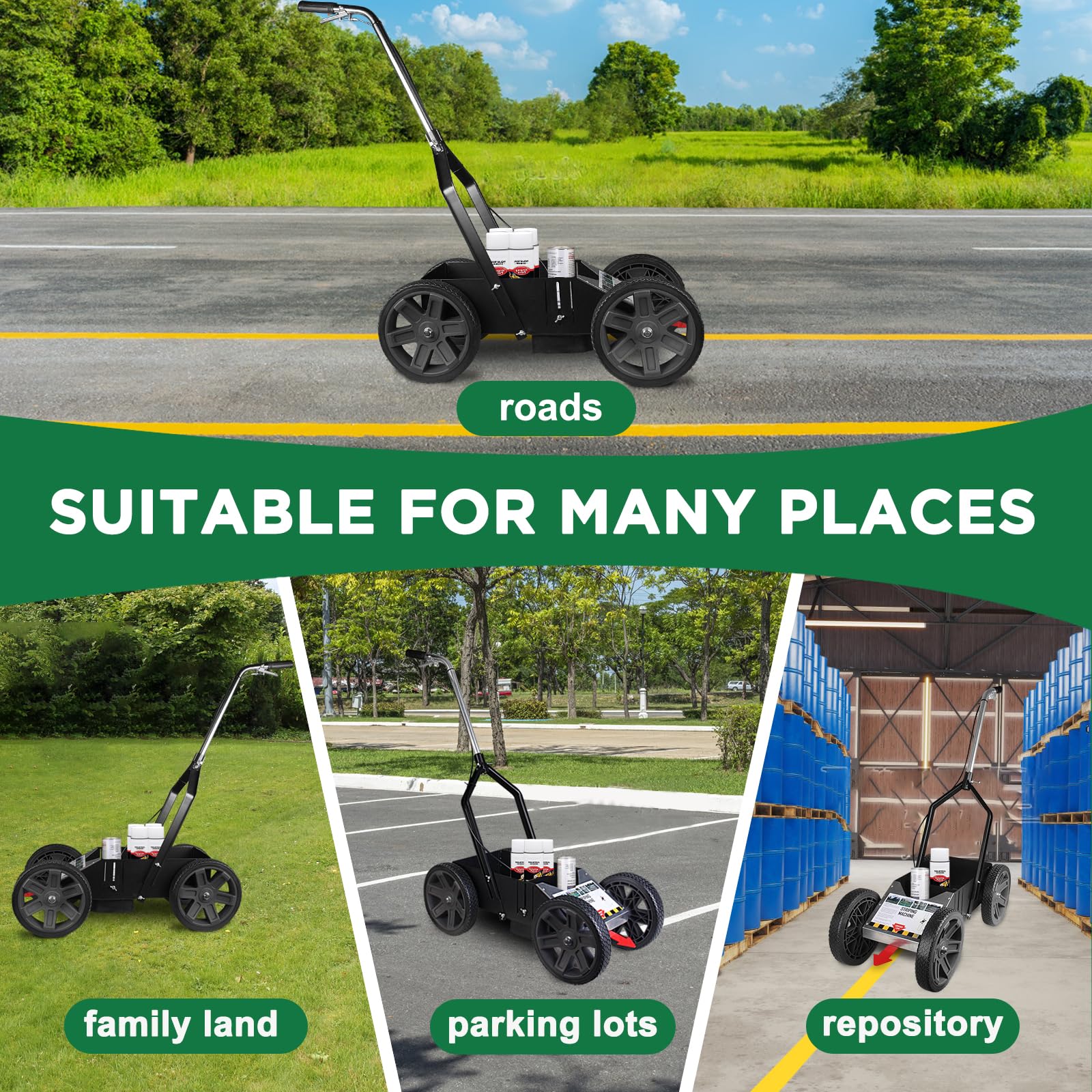High-Performance Striping Line Marking Machine for Athletic Fields & Parking Lots | Works with Inverted Striping Spray Paint (Black) | Perfect for Sports Courts, Road Marking & Construction Sites