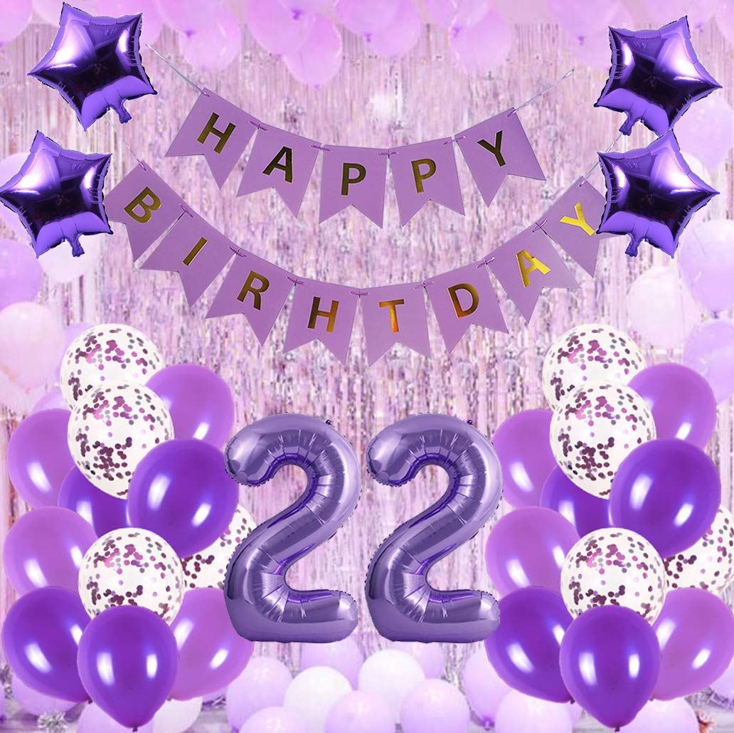 22nd Birthday Party Decorations Kit - Happy Birthday Banner, Number 22 Balloons & Purple Party Supplies for 22nd Birthday Celebrations | Perfect for Adult Milestone Parties, Photo Backdrops & Festive Home Decor